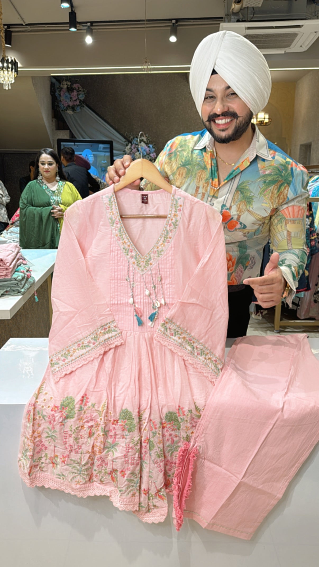 Light Pink Mal Cotton Embroidered Coord set with side Slit Pants