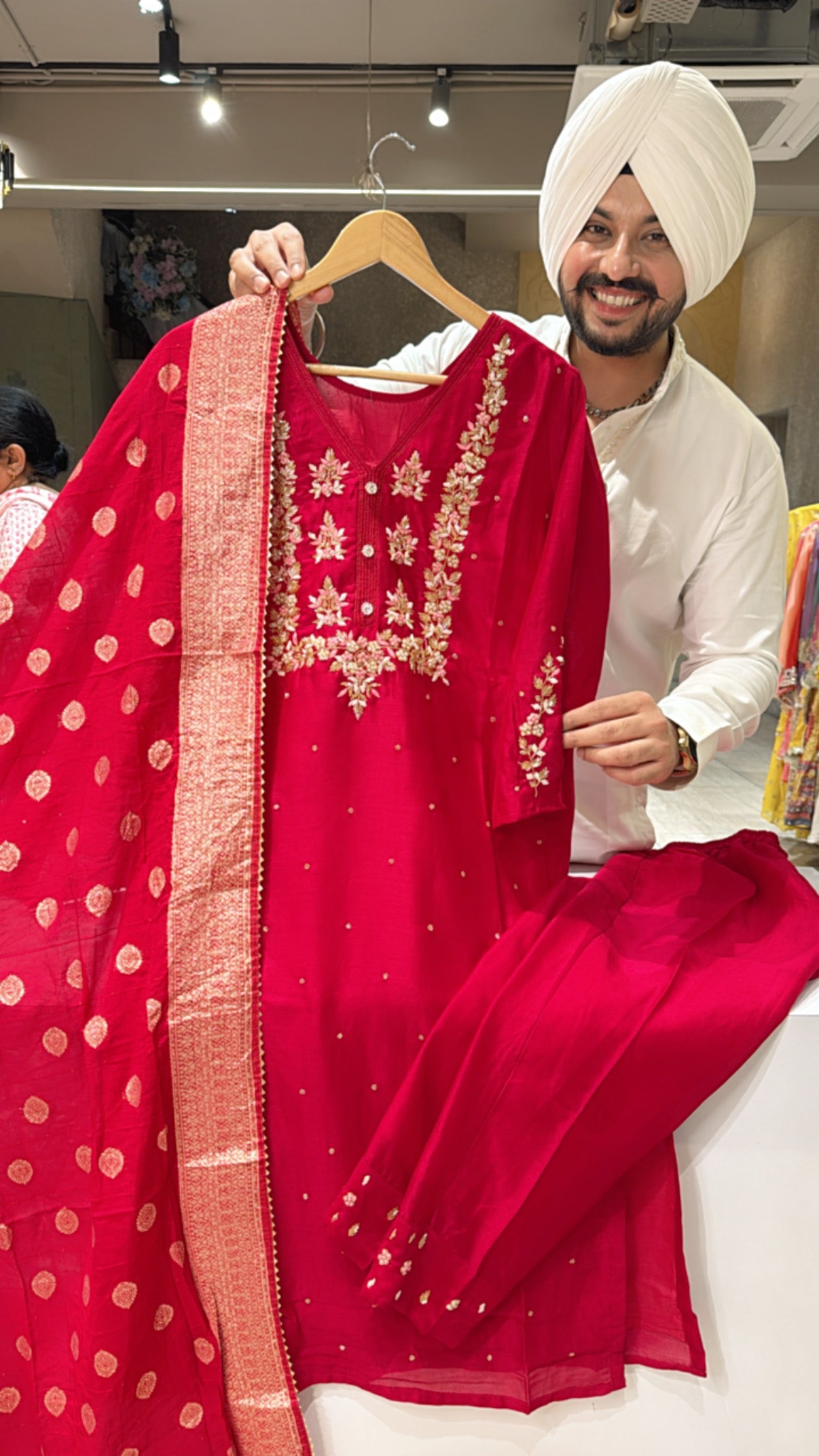 Rani Chinon Heavy Hand embroidered Straight Suit With Beautiful Banarasi Look Duppata