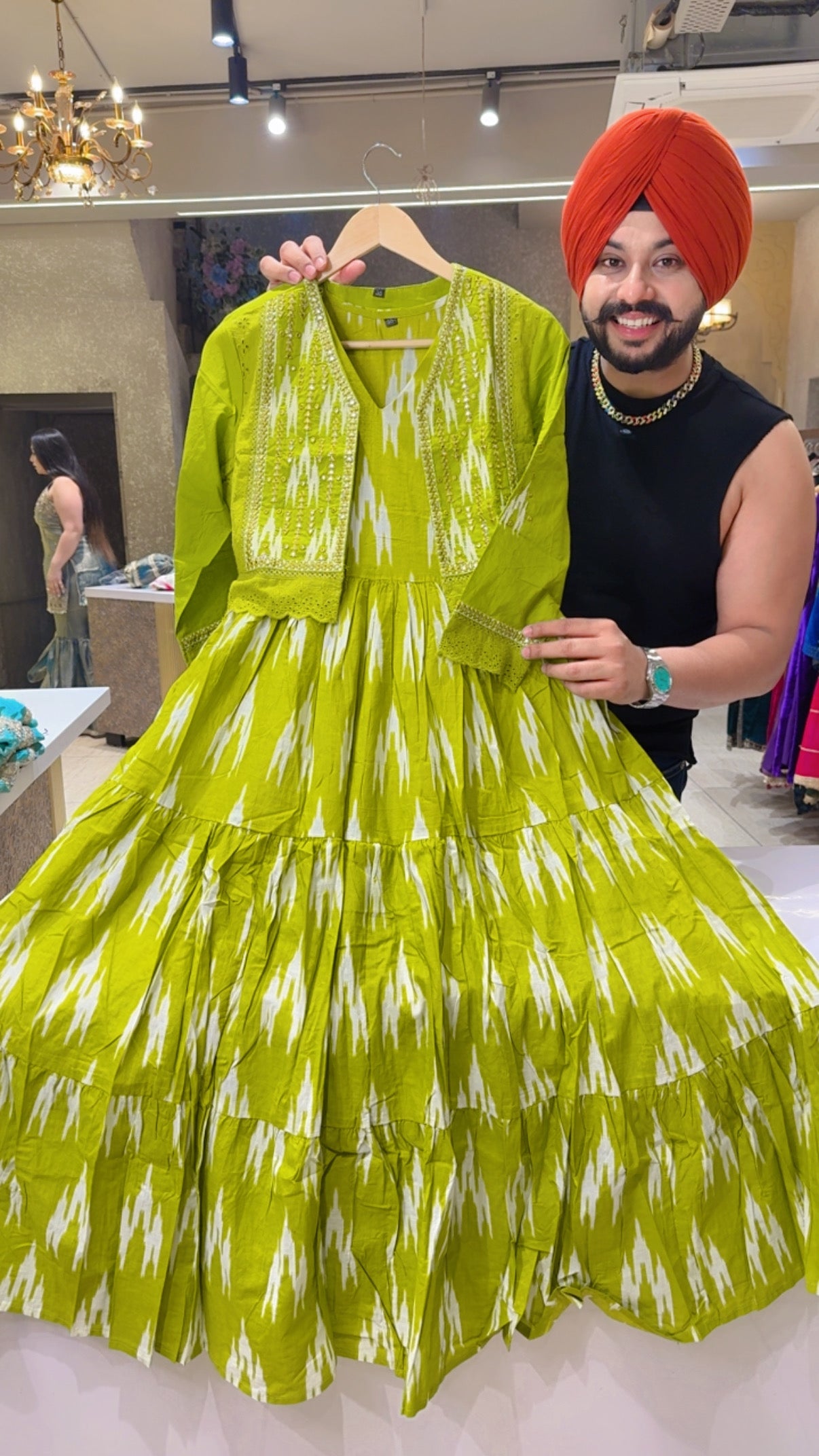 Mint Green Pure Cotton Indo Western Dress with embroidered Short Jacket