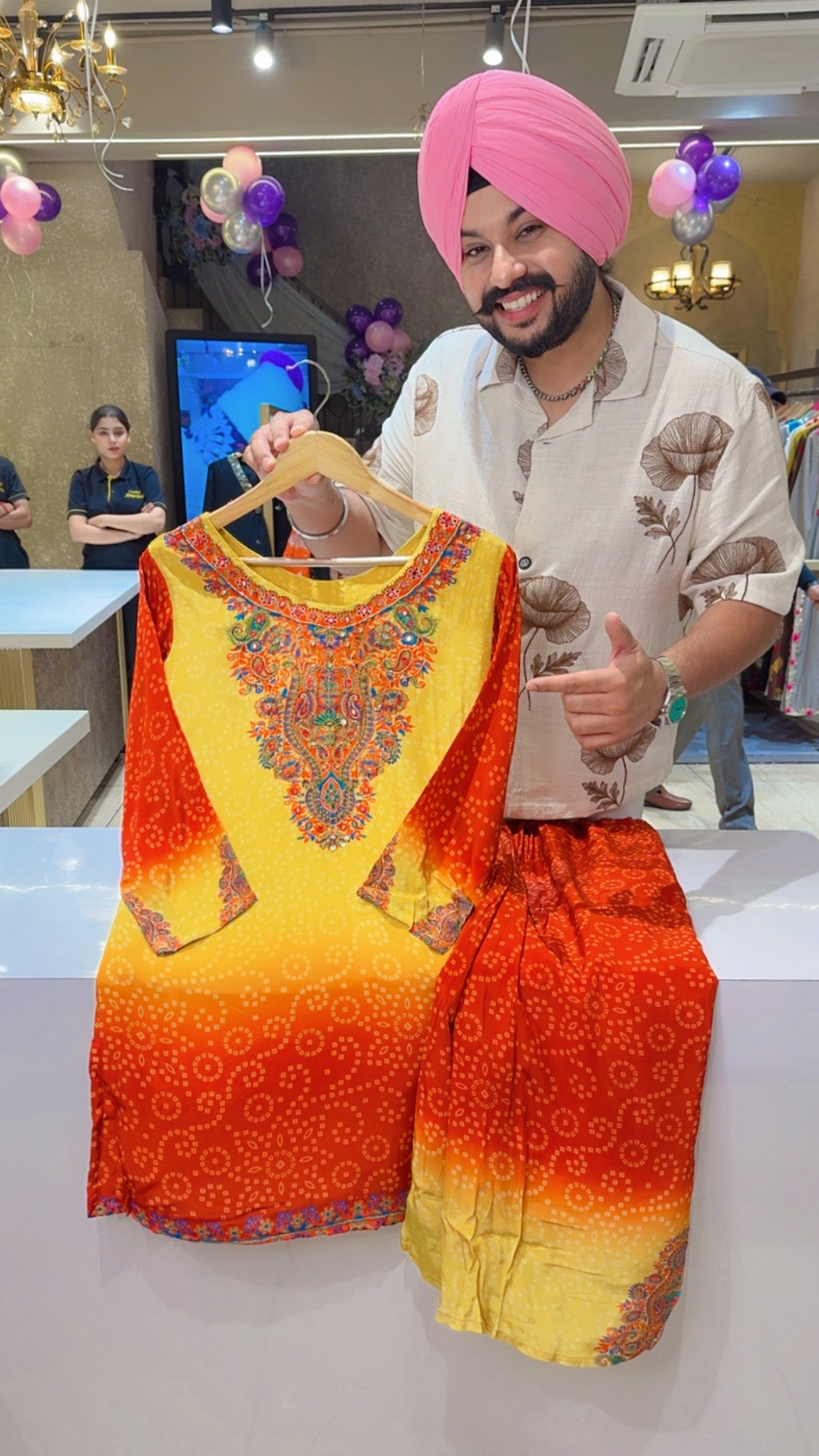 Yellow & Rusty Orange Crepe Hand Embroidered Party Wear Coord set