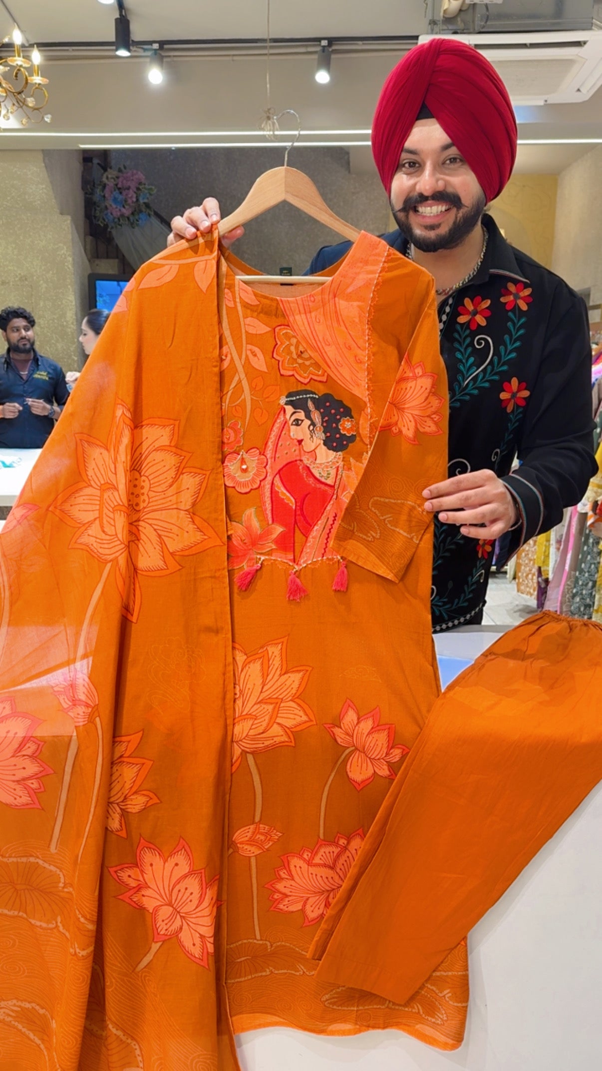 Rusty Orange Pure Cotton Madhubala Print Embroidered Semiformal Straight suit