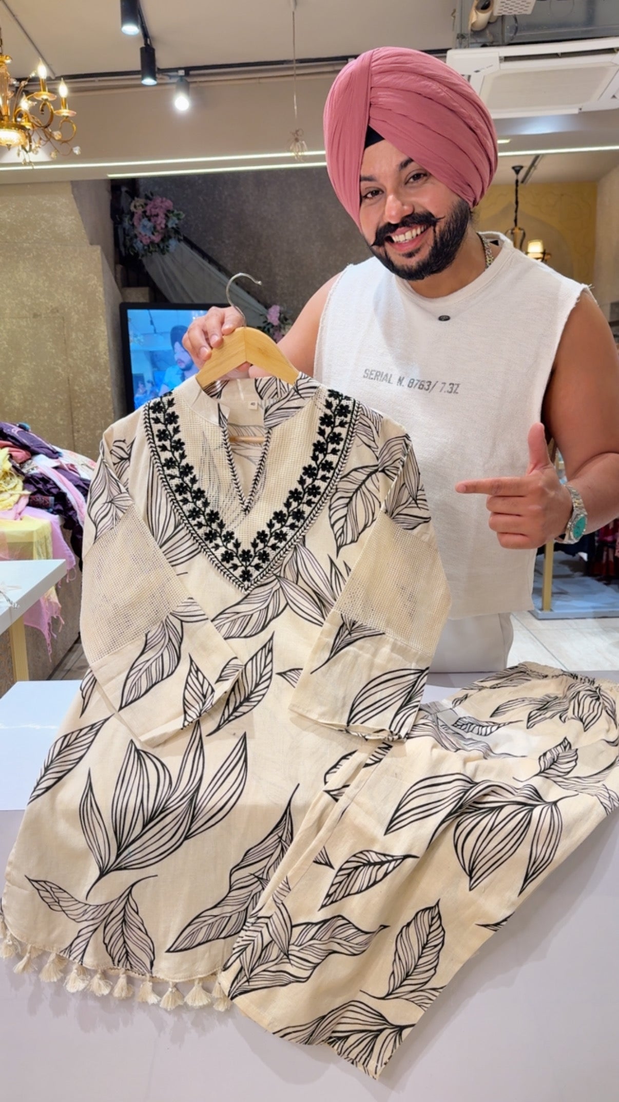 Off white & Black Soft Khaadi Embroidered Coord set with Beautiful Tassels on Border