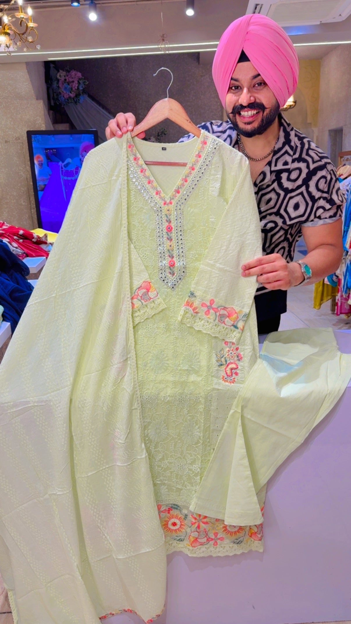 Pastel Green Beautiful Embroidery & Shifli work Light partywear Suit