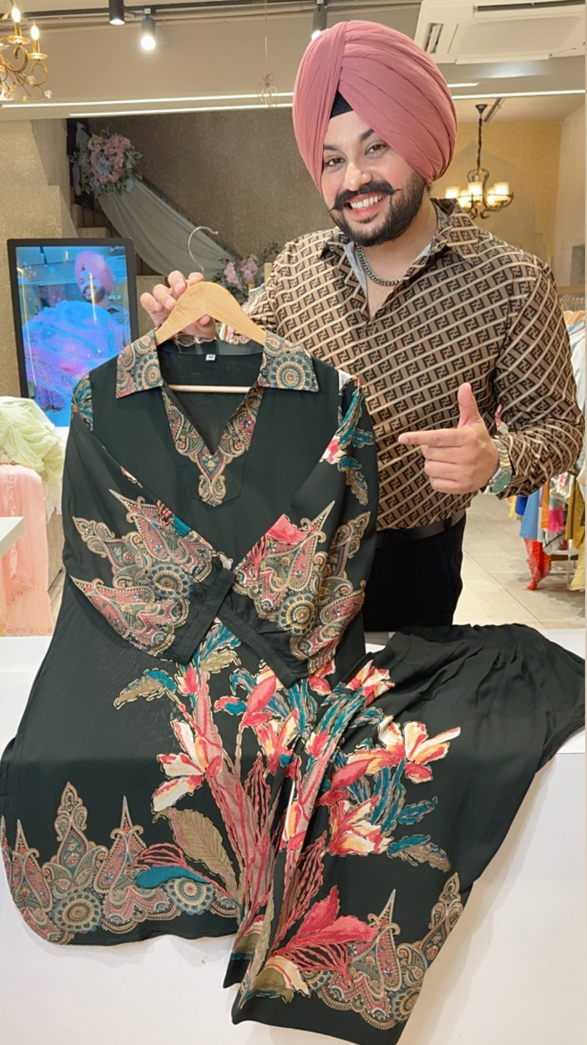 Green Soft Rayon Floral Print Apple Cut Farshi Salwar Coord set