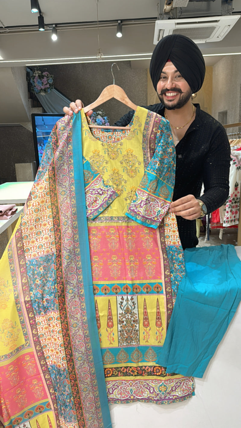 Rust Pure Cotton Office Wear Straight suit With Sleek embroidery Work on neck main image 1
