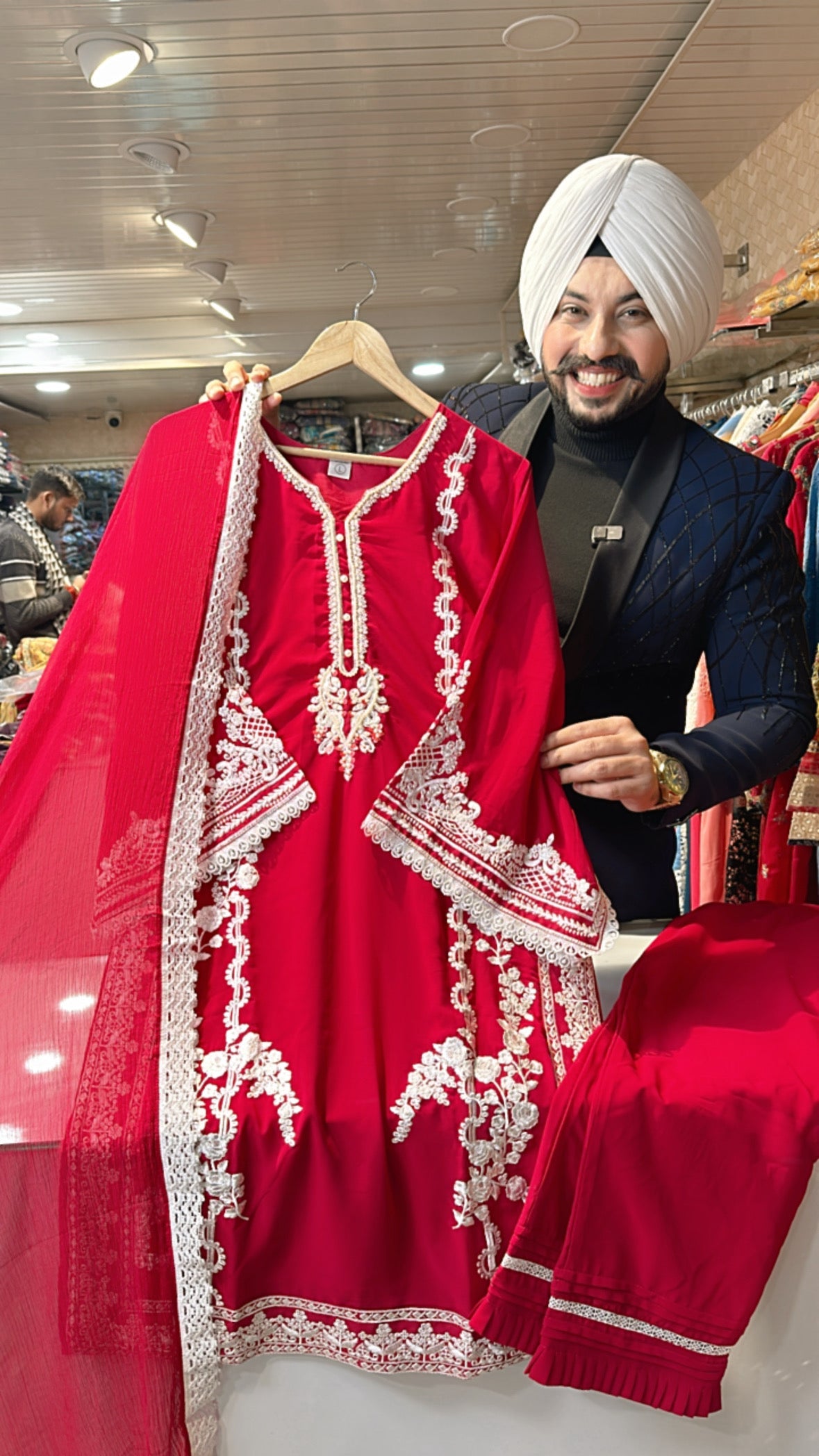 Rani pink Georgette Kashmiri suit with Pearl Handwork