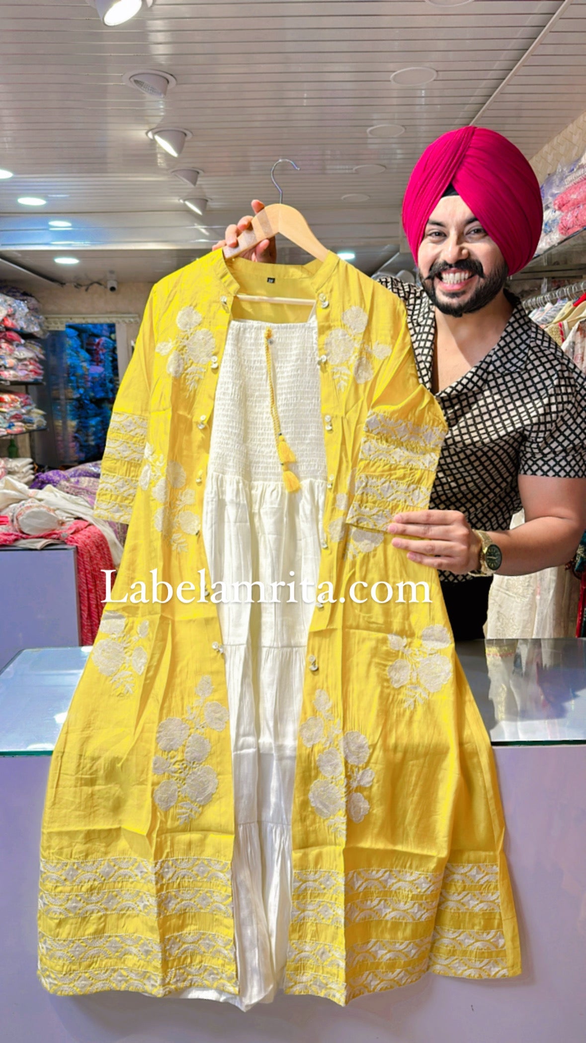 Muslin silk Indo western Dress with Stylish Yellow Embroidered Shrug
