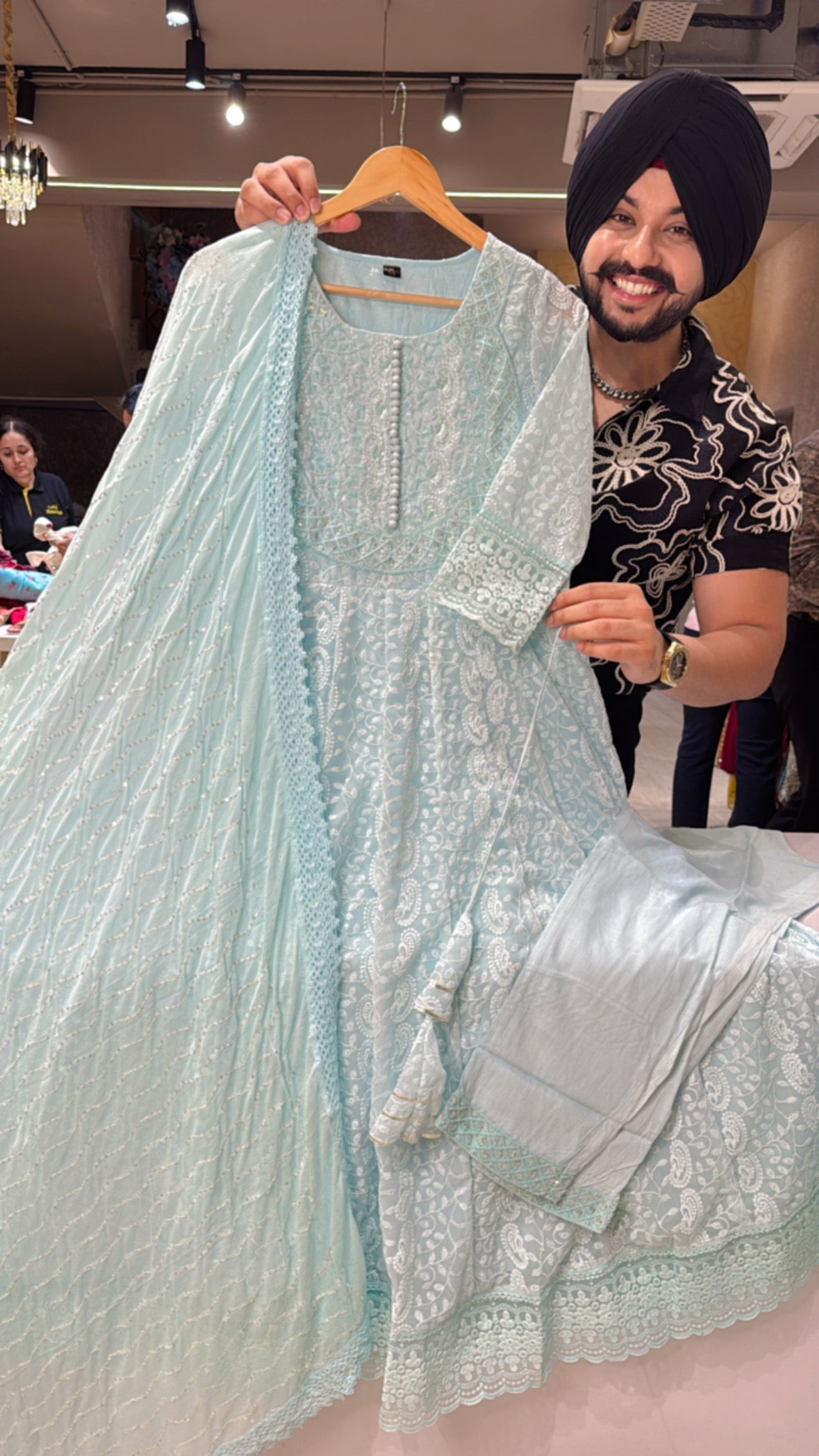 Sea Blue Georgette Fully Embroidered Heavy Anarkali Suit with Sequins work Chiffon Duppata