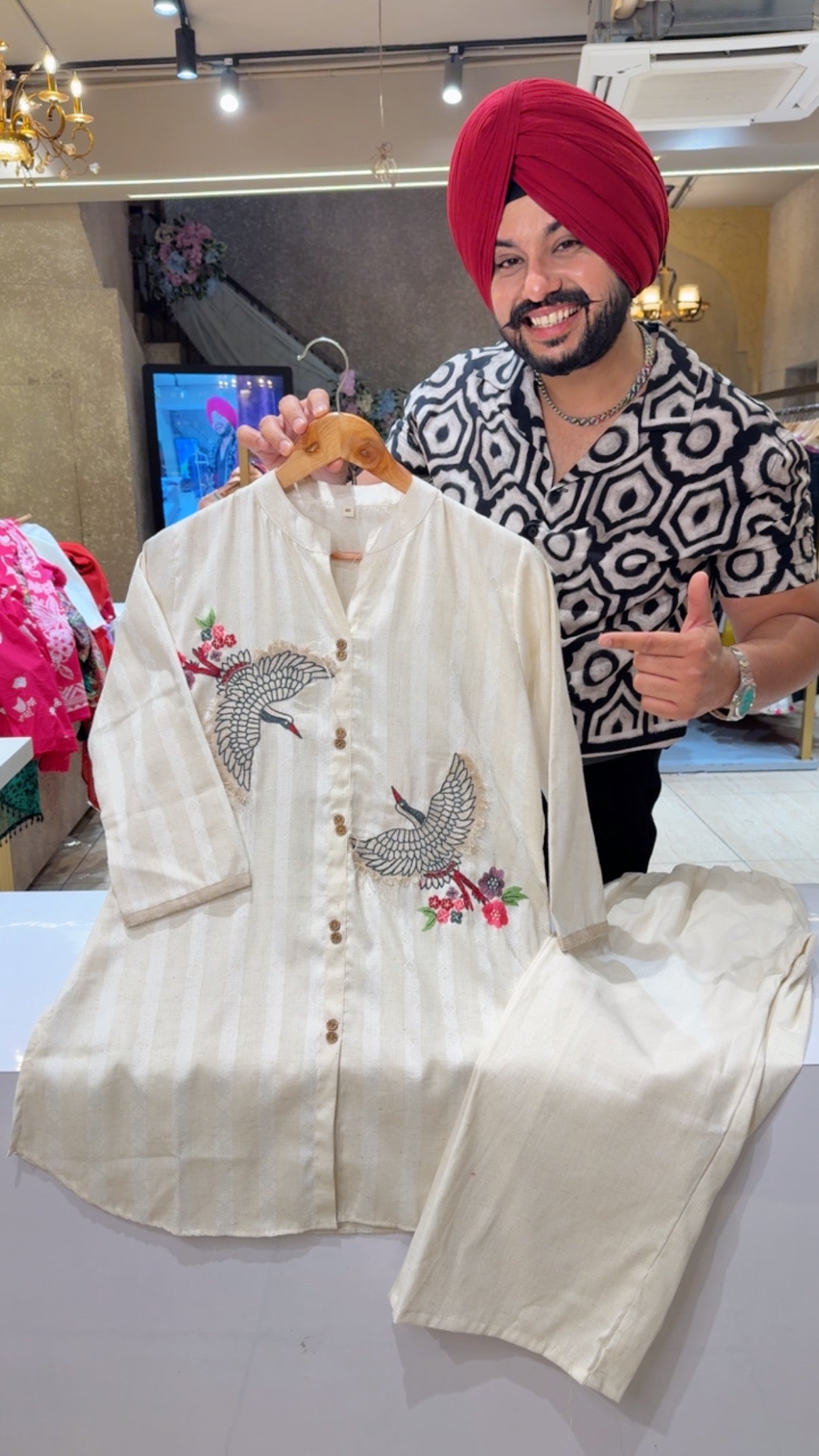 Off white Soft Khaadi Peacock Embroidered Airport Look Coord set