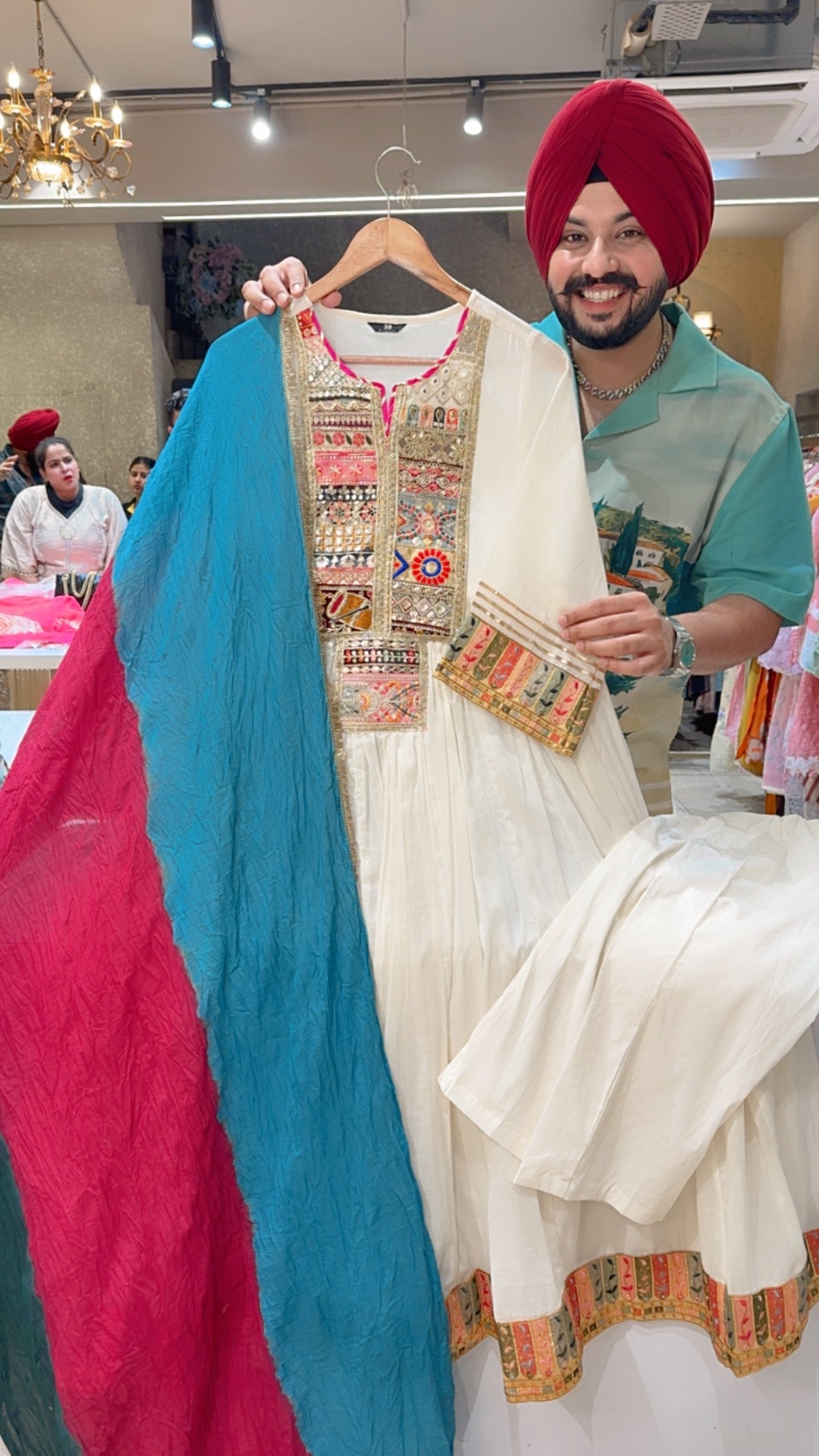 Off White Mal Cotton Girlish Full Flair Anarkali suit With Heavy Embroidery Work on neck