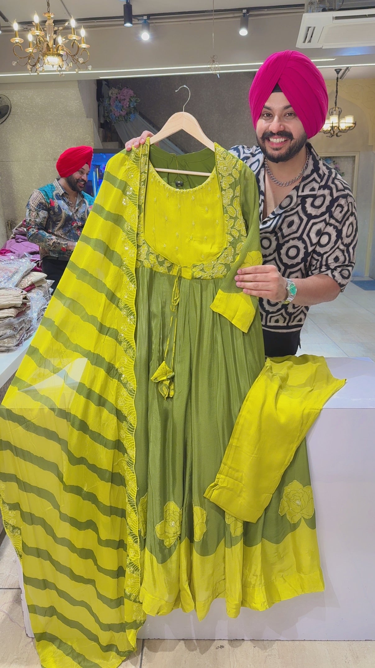 Green Chinon Hand embroidered Party Wear Anarkali Suit