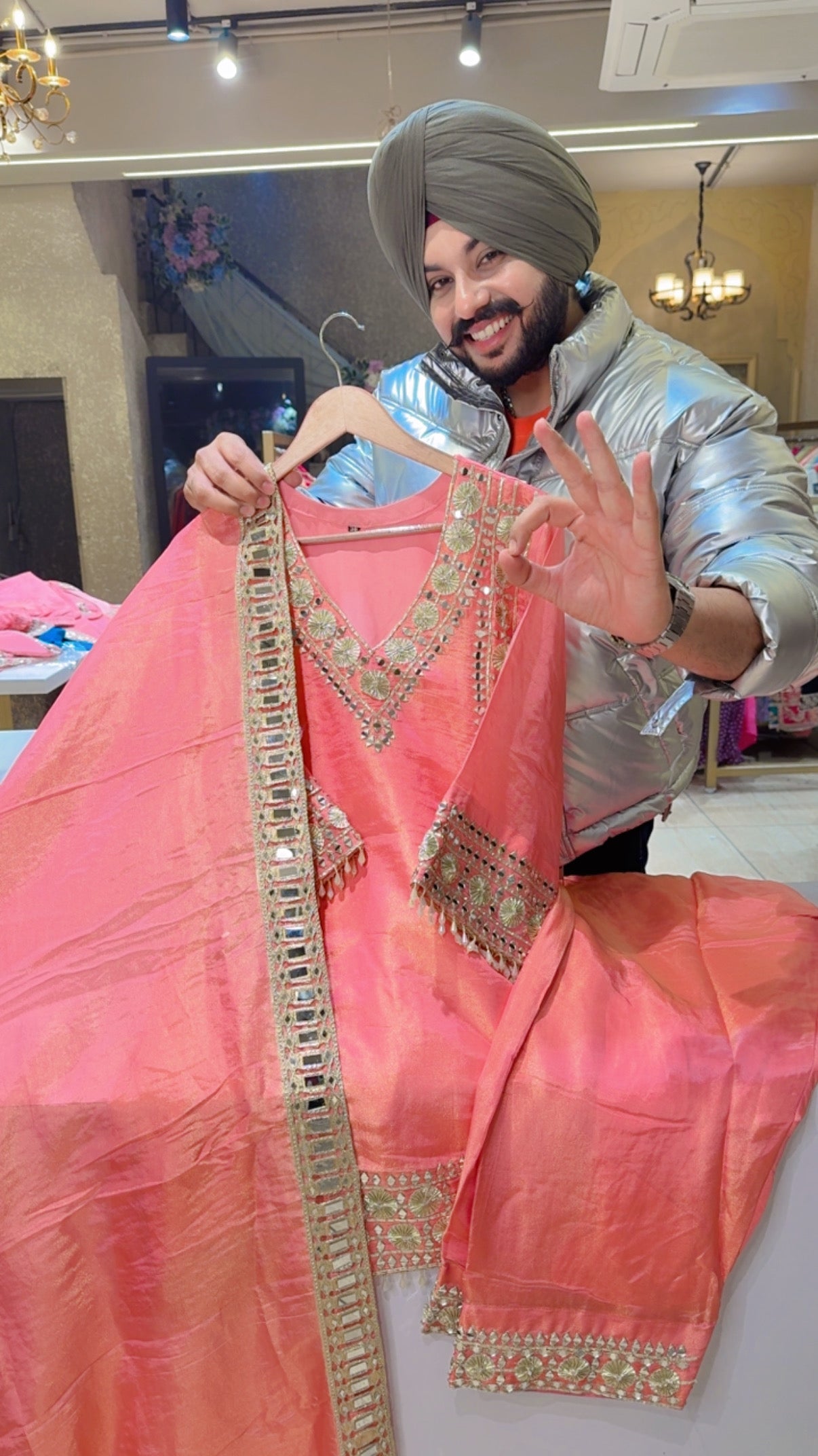 Pink Shimmer Silk Heavy Gotta & Farshi Salwar Suit with Beautiful Mirror Work Duppata