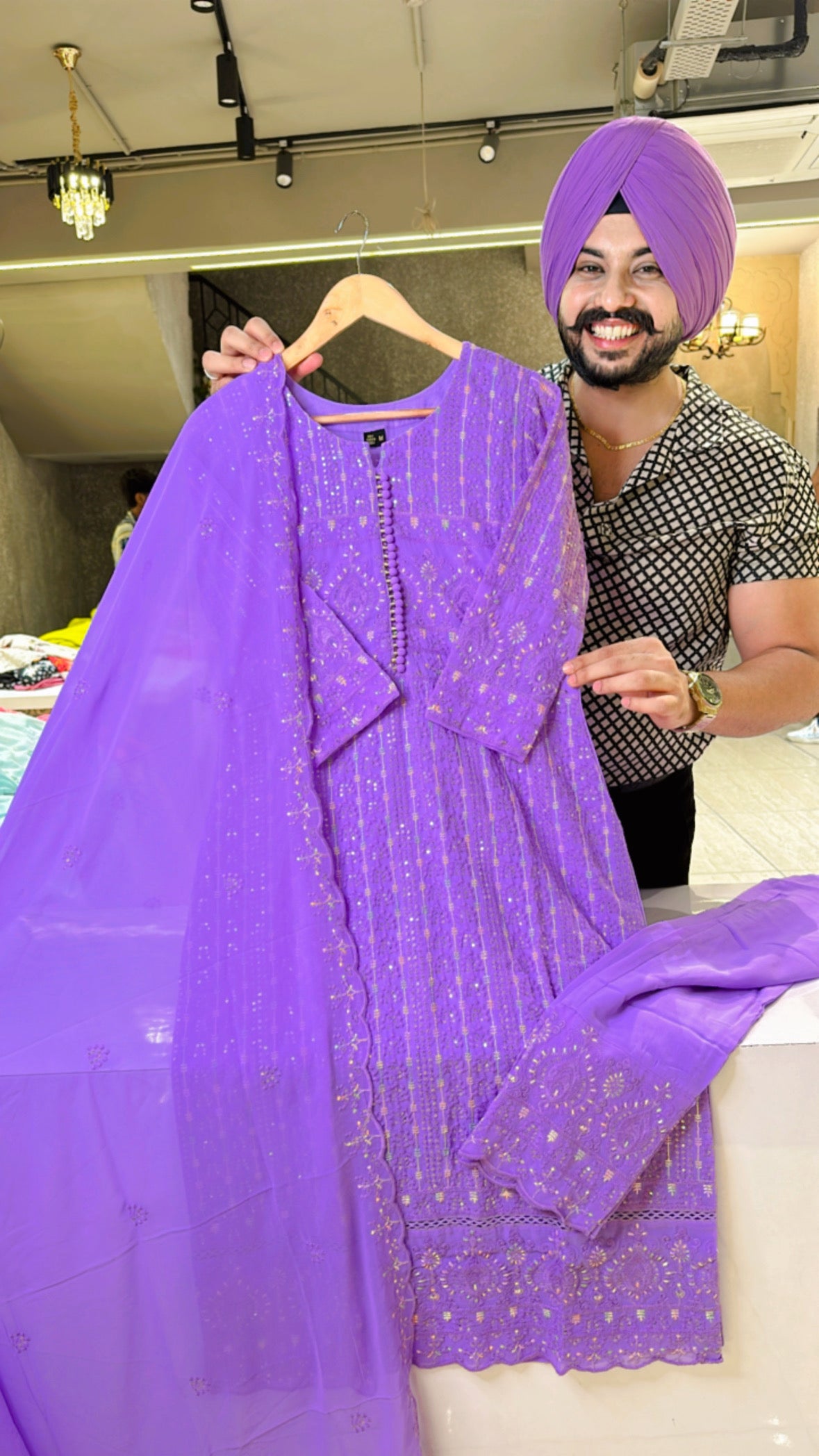 Purple Fully embroidered Straight Suit with Beautiful Duppata