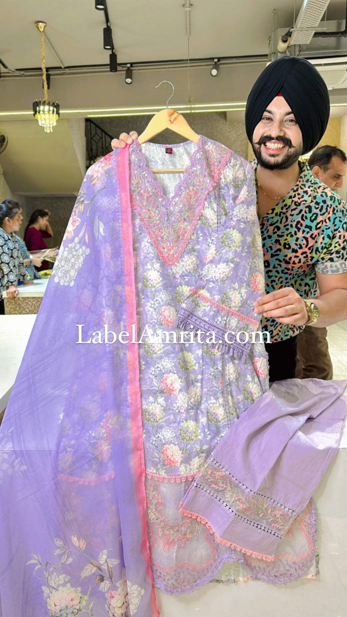 Lavender Pure cotton Flower Print Pakistani Suit with Beautiful Duppata