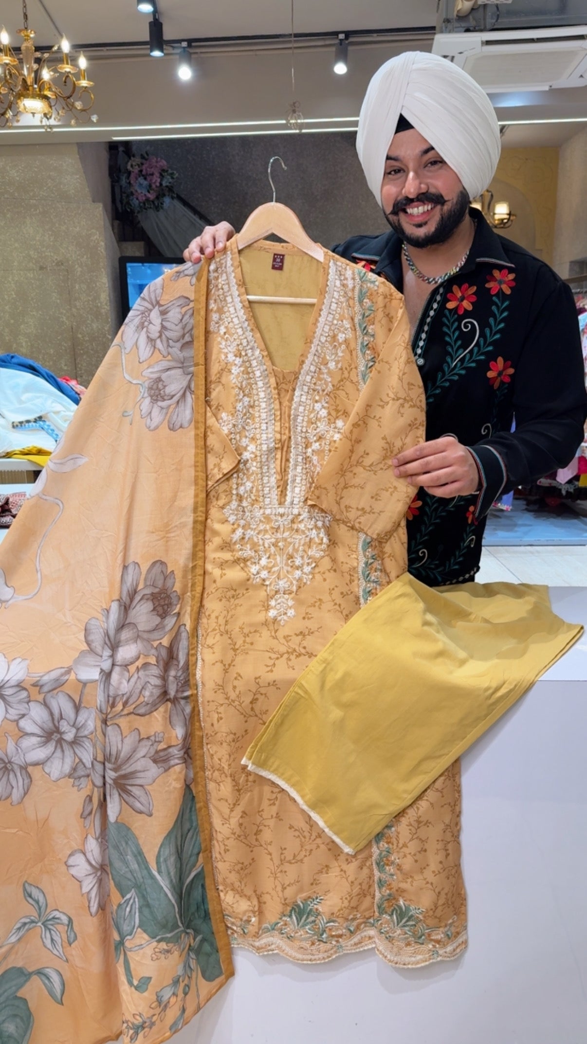 Goldenish Mustard Mal Fabric Beautiful Embroidered Summerish Semiformal Suit