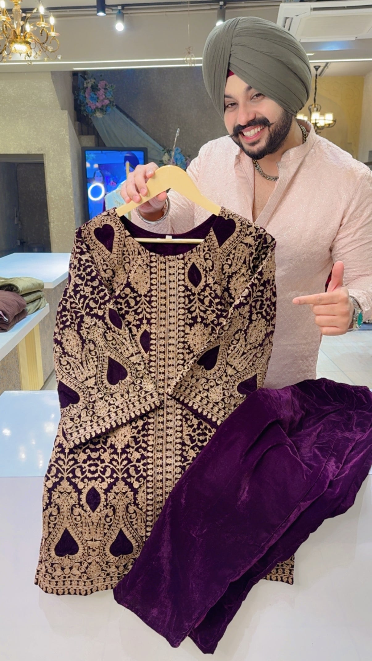 Dark Wine Velvet Heavy Embroidered Party Wear Coord set