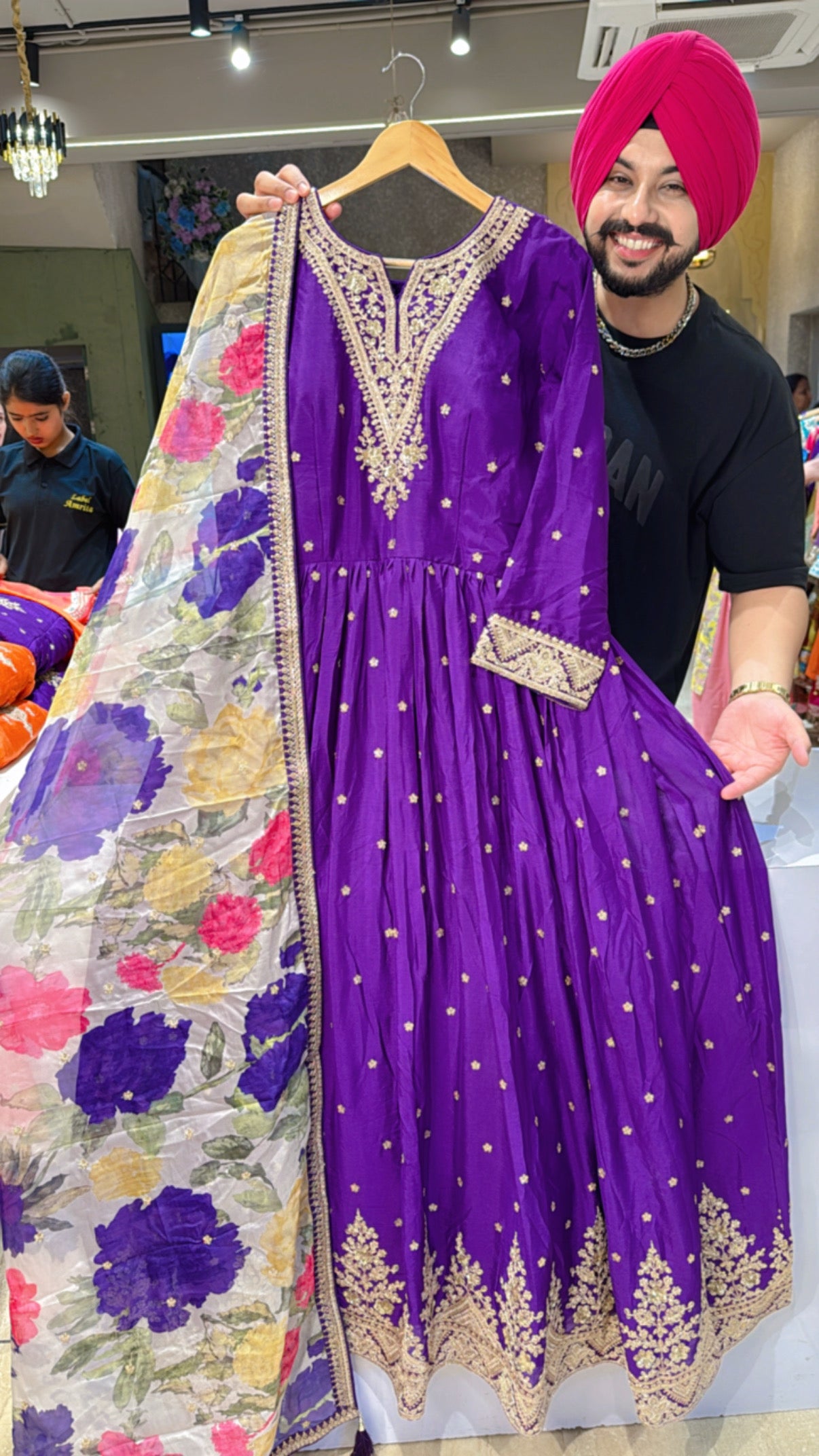 Purple Premium Chinon Heavy Embroidered Floor Length Anarkali Gown With Chinon Beautiful Duppata