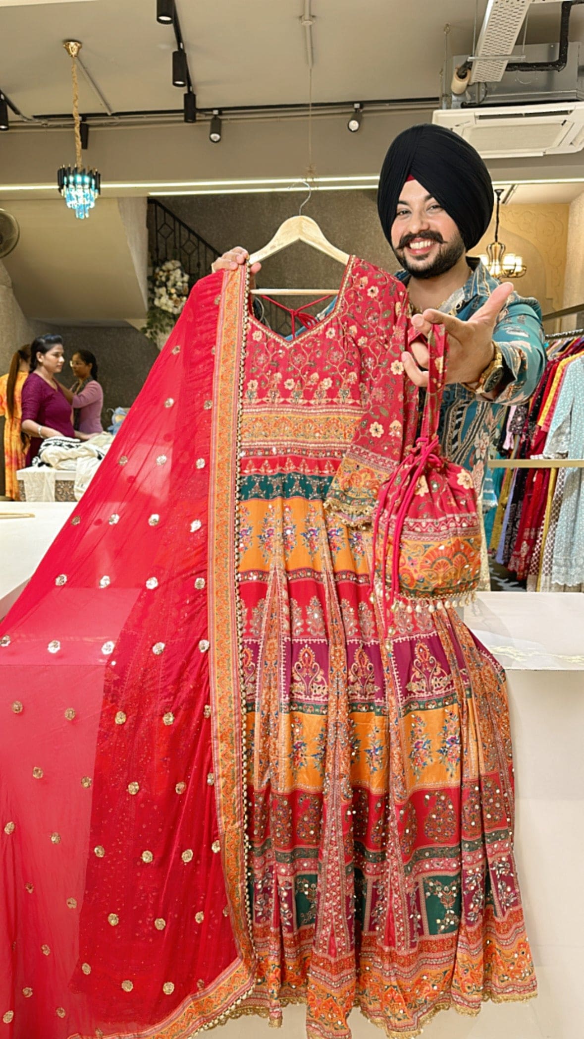 Reddish Maroon & Multicolored Crepe Heavy embroidered & mirror pasting Anarkali Gown With Beautiful Duppata