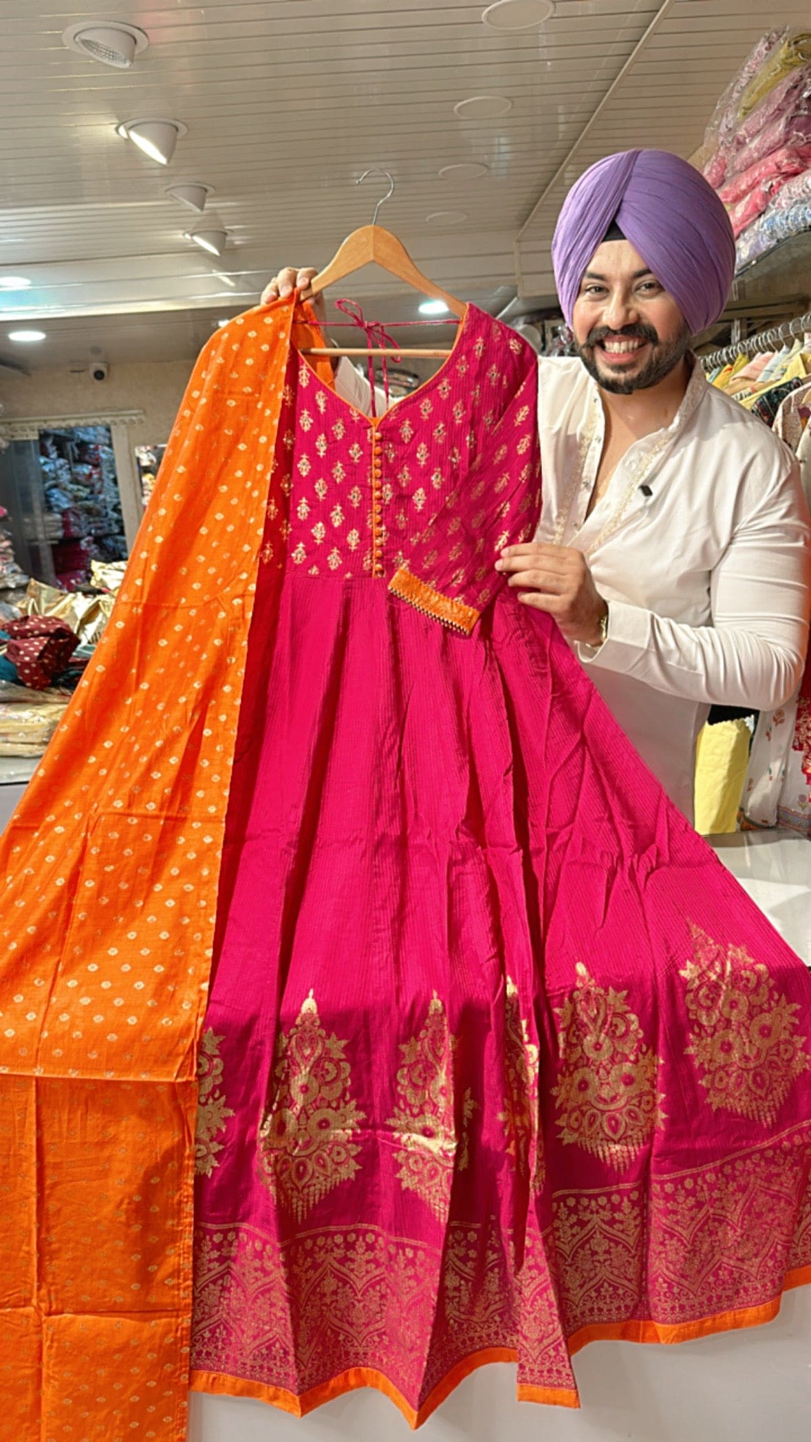 Rani pink Muslin silk Anarkali Gown with Beautiful Duppata