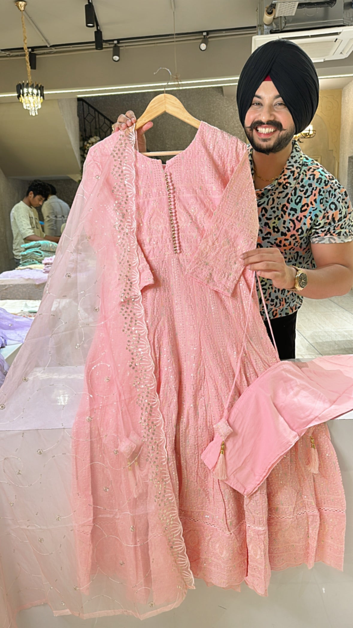 Pink Pure Cotton Fully embroidered Anarkali Suit with Beautiful Organza Duppata