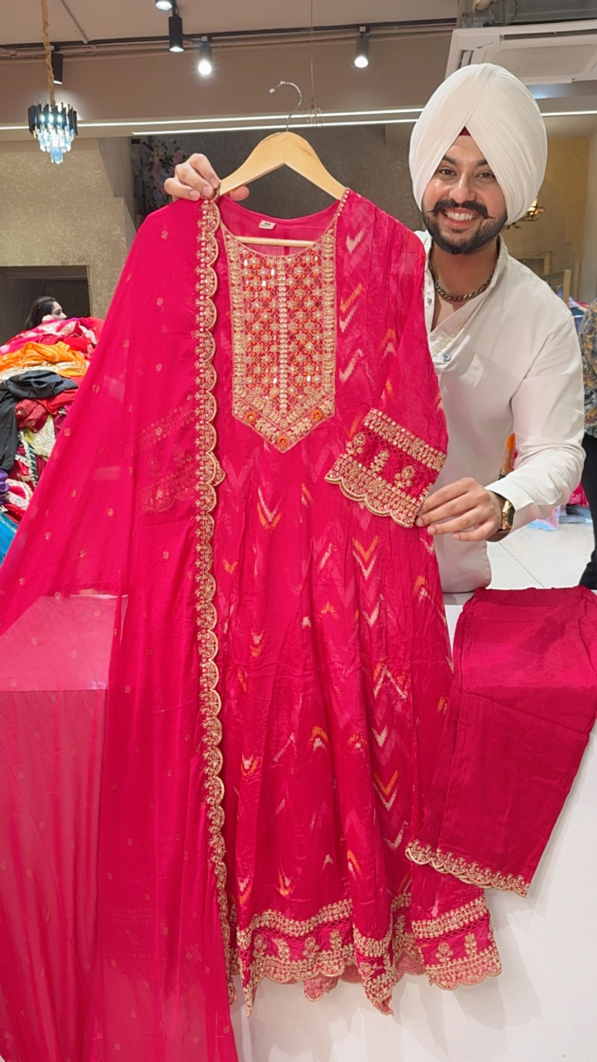 Pink Chinon Embroidered Full flair Party Wear Anarkali suit with Beautiful Duppata
