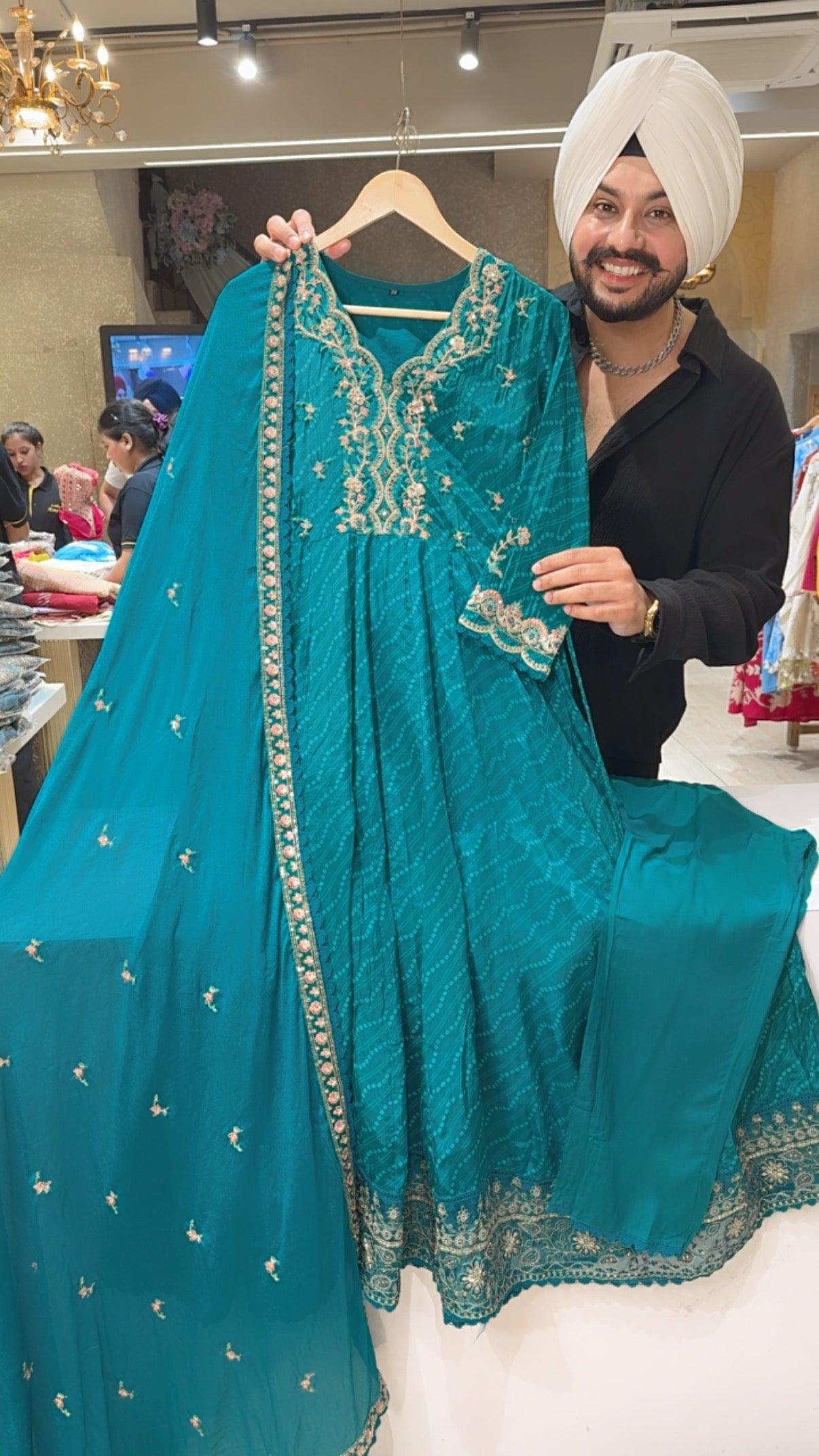 Rama Green Crepe Bandhej Print Party Wear Anarkali Suit