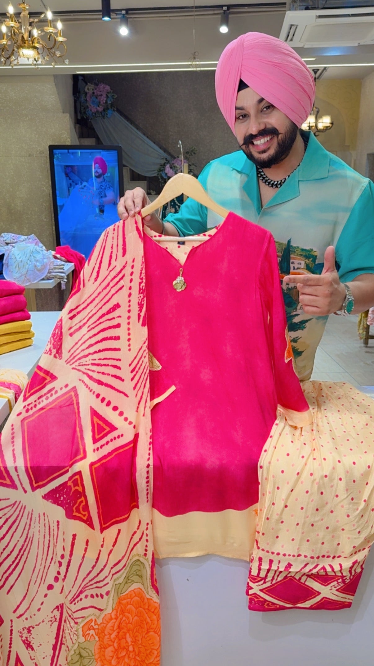Hot Pink Chinon Party Wear Farshi Salwar Suits with Beautiful Floral Print on it