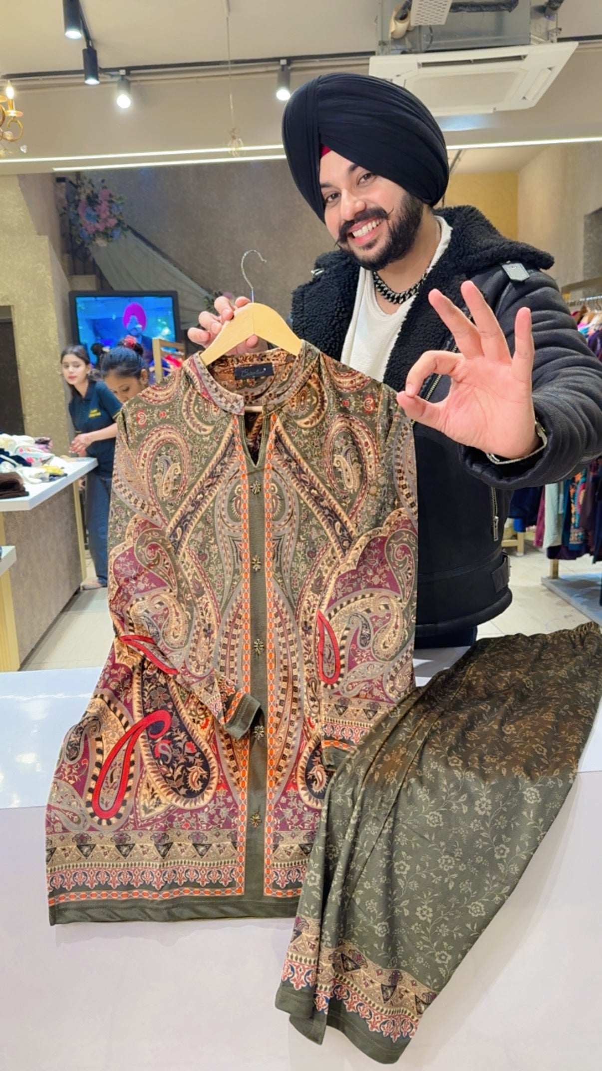 Mehendi green Matt Velvet Digital Print Office Wear Coord set