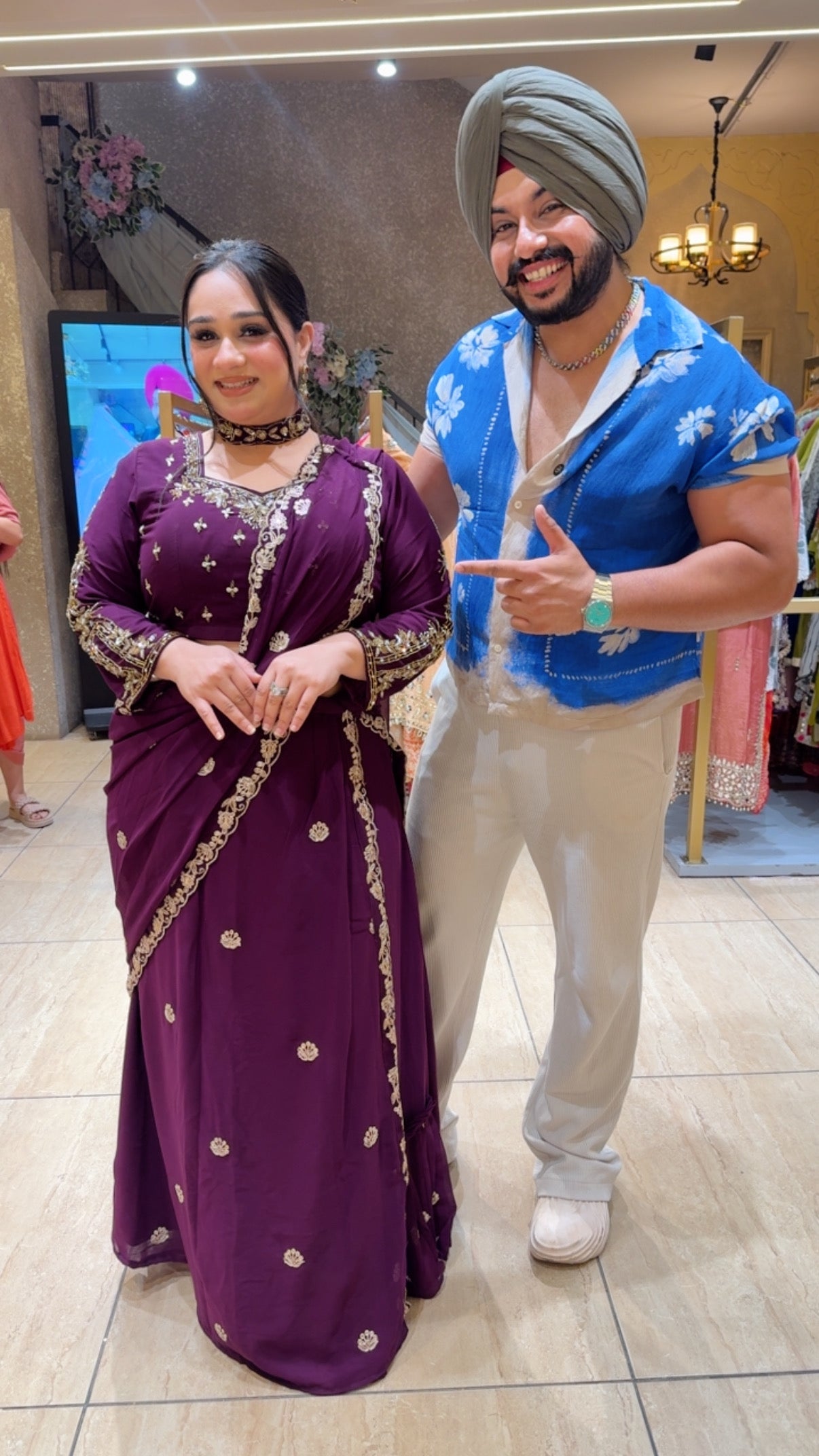 Wine Georgette Hand embroidered Drape Crop set