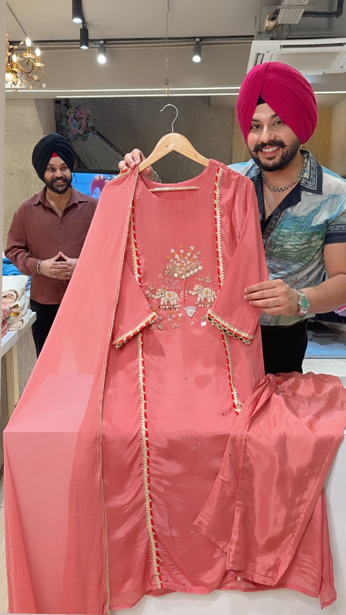 Gajri Premium Chinon Beautiful Elephant Hand embroidered A-line Party wear suit