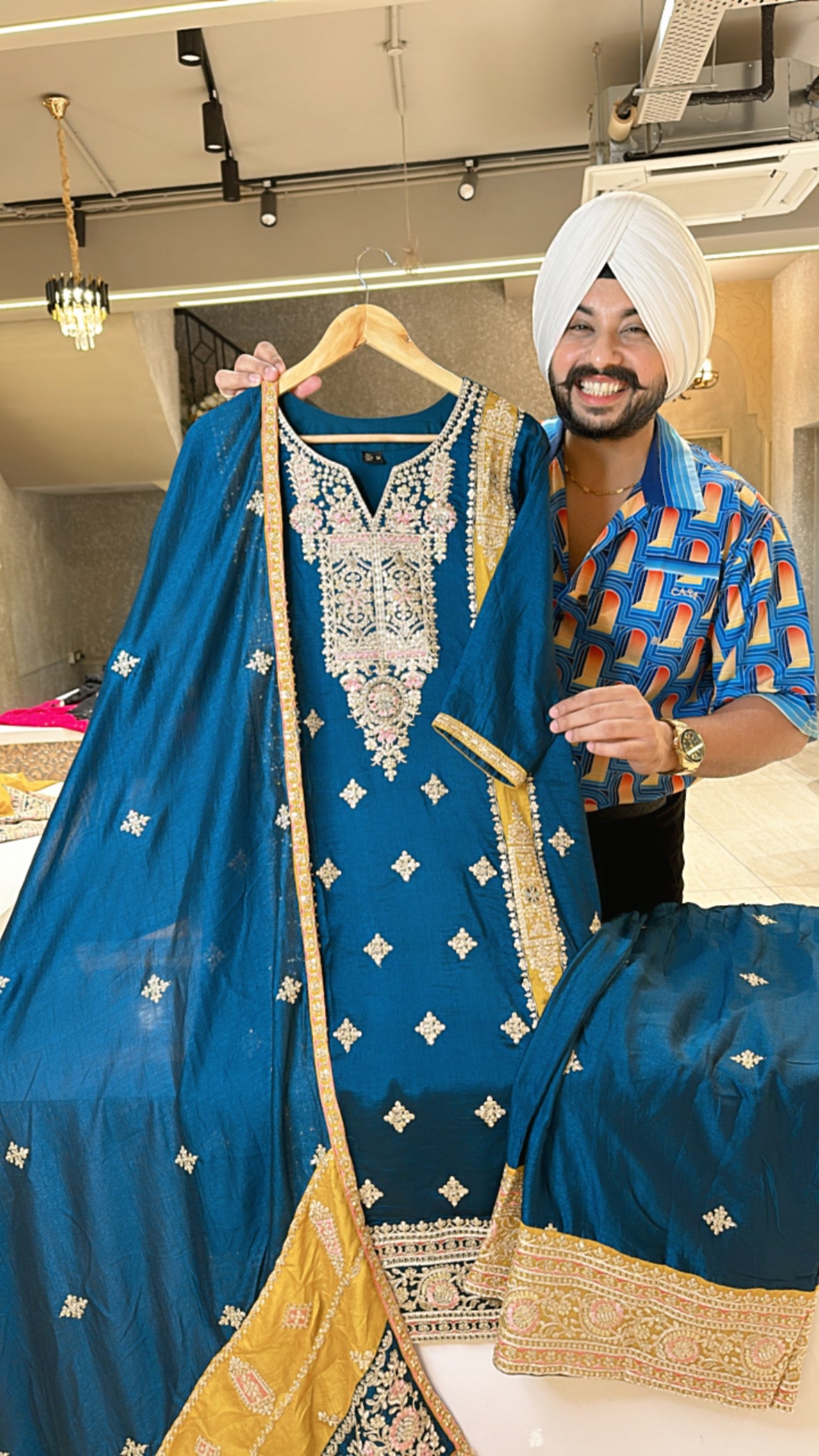 Peacock chinon Heavy embroidered Premium Plazo suit with Heavy Duppata