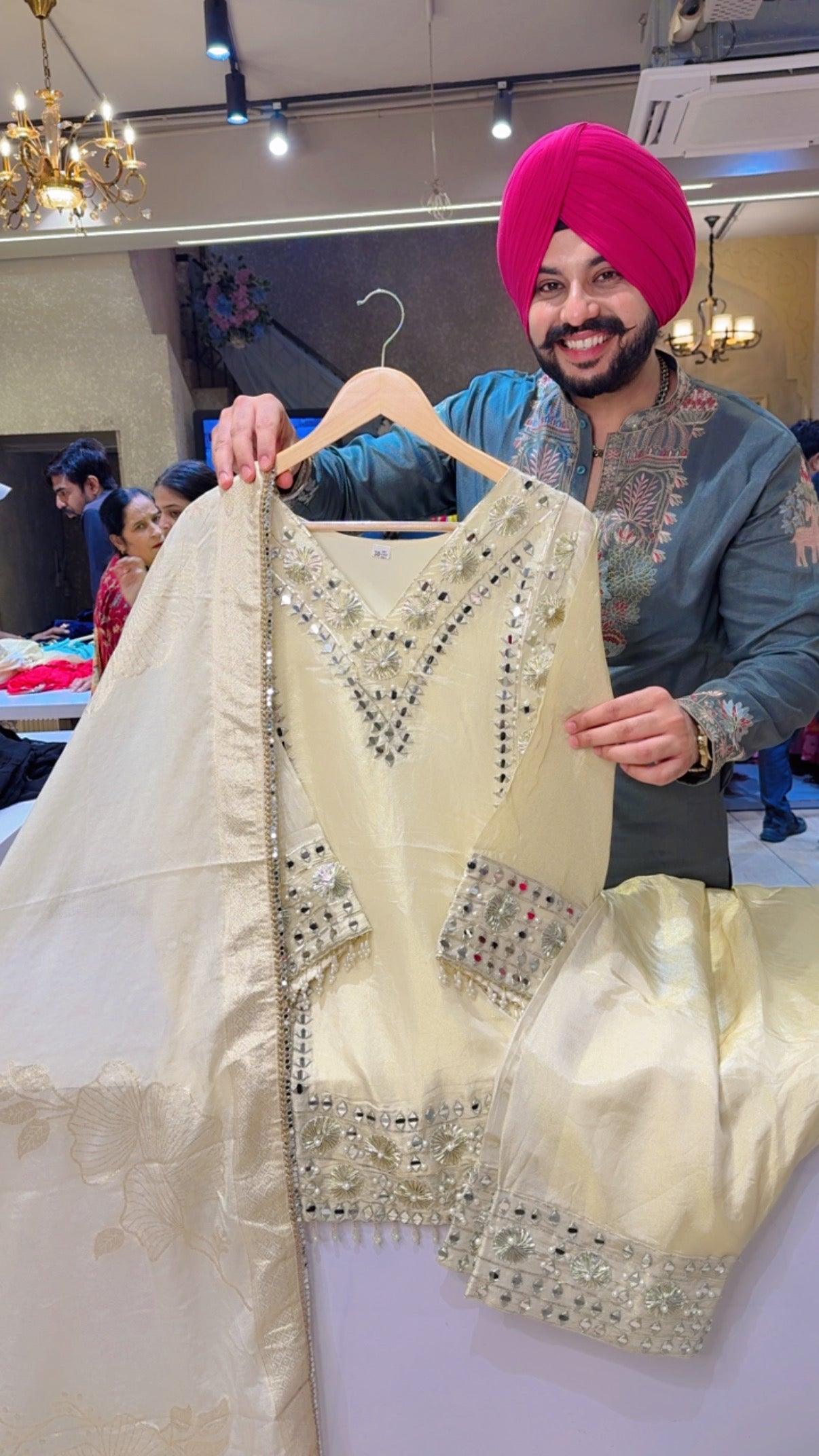 Ivory Colour Shimmer Silk Heavy Gotta Embroidered & Pearl Work Farshi Salwar Suit with Beautiful Banarasi Look Duppata