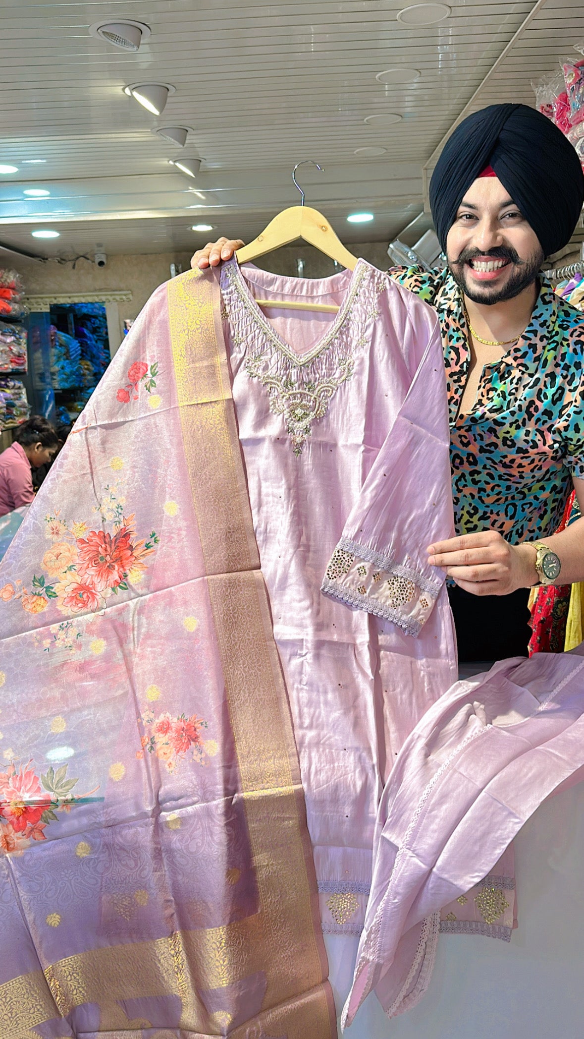 Lilght Lilac Roman Silk Handwork Suits with Stylish Tulip Pants & beautiful Duppata