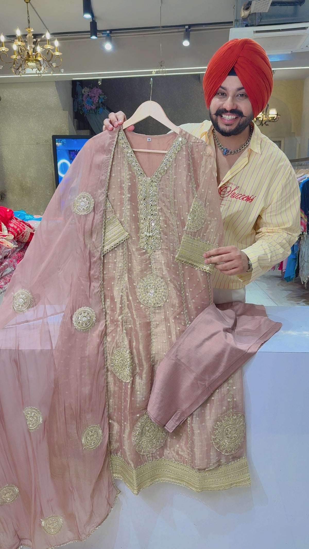 Pastel Onion Pink Salsa Fabric Fully Embroidered Partywear Anarkali Suit