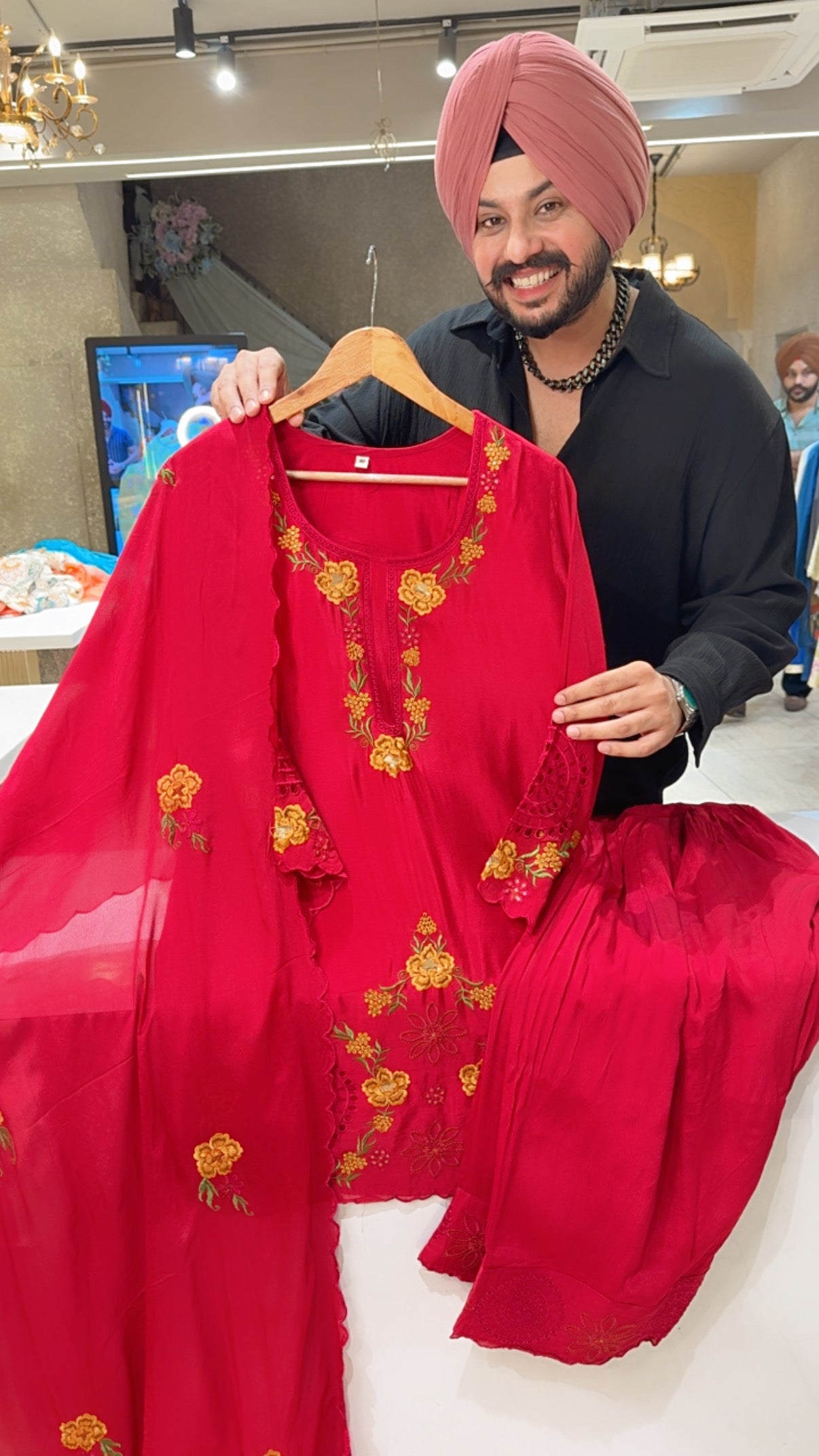 Rani Pink Chinon Beautiful Embroidered & Cutwork Party wear Farshi Salwar Suit