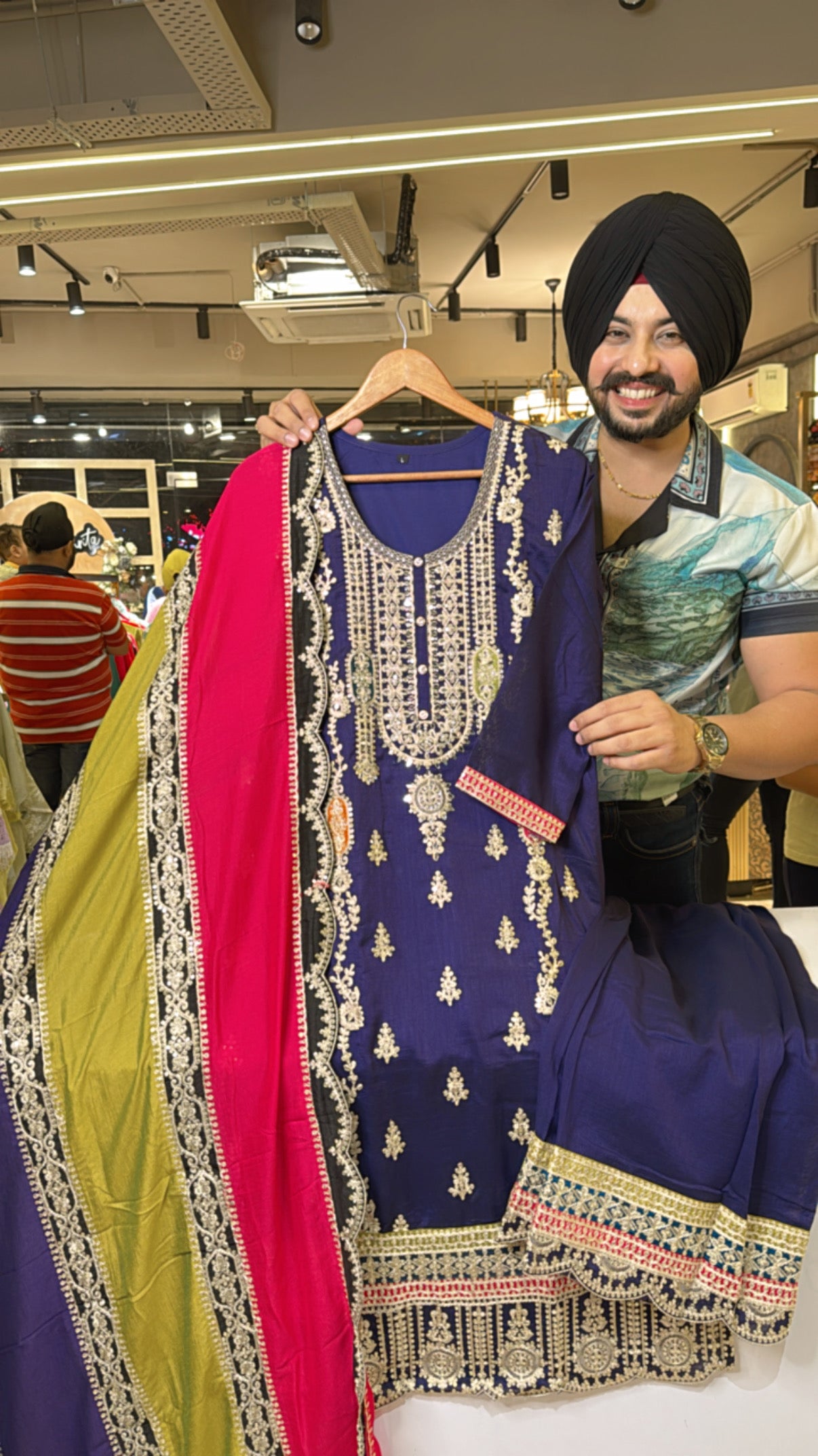 Purple Chinon heavy embroidered Straight Plazo Suit with beautiful Duppata