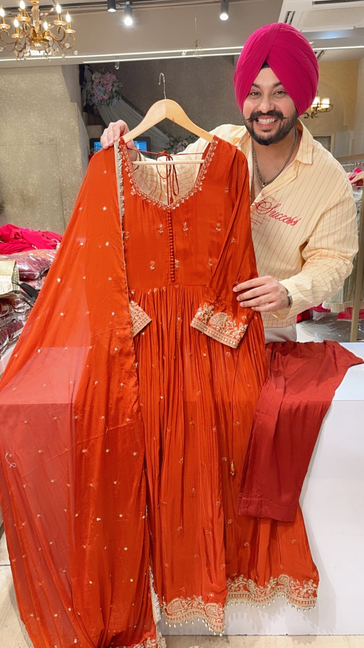 Rusty Orange Chinon Embroidered Full Flair Anarkali Suit