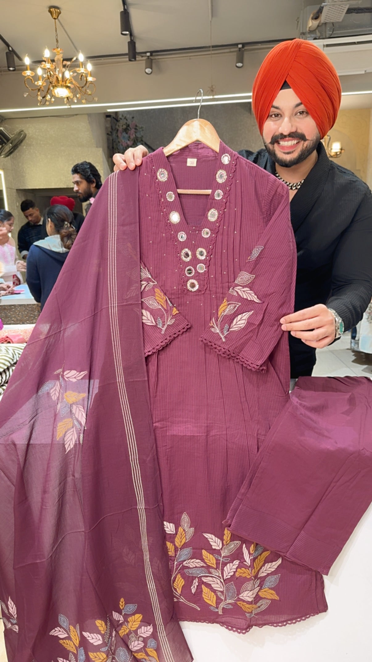 Wine Pure Cotton Embroidered Semiformal Straight Suit With Hand Embroidery Work on Neck