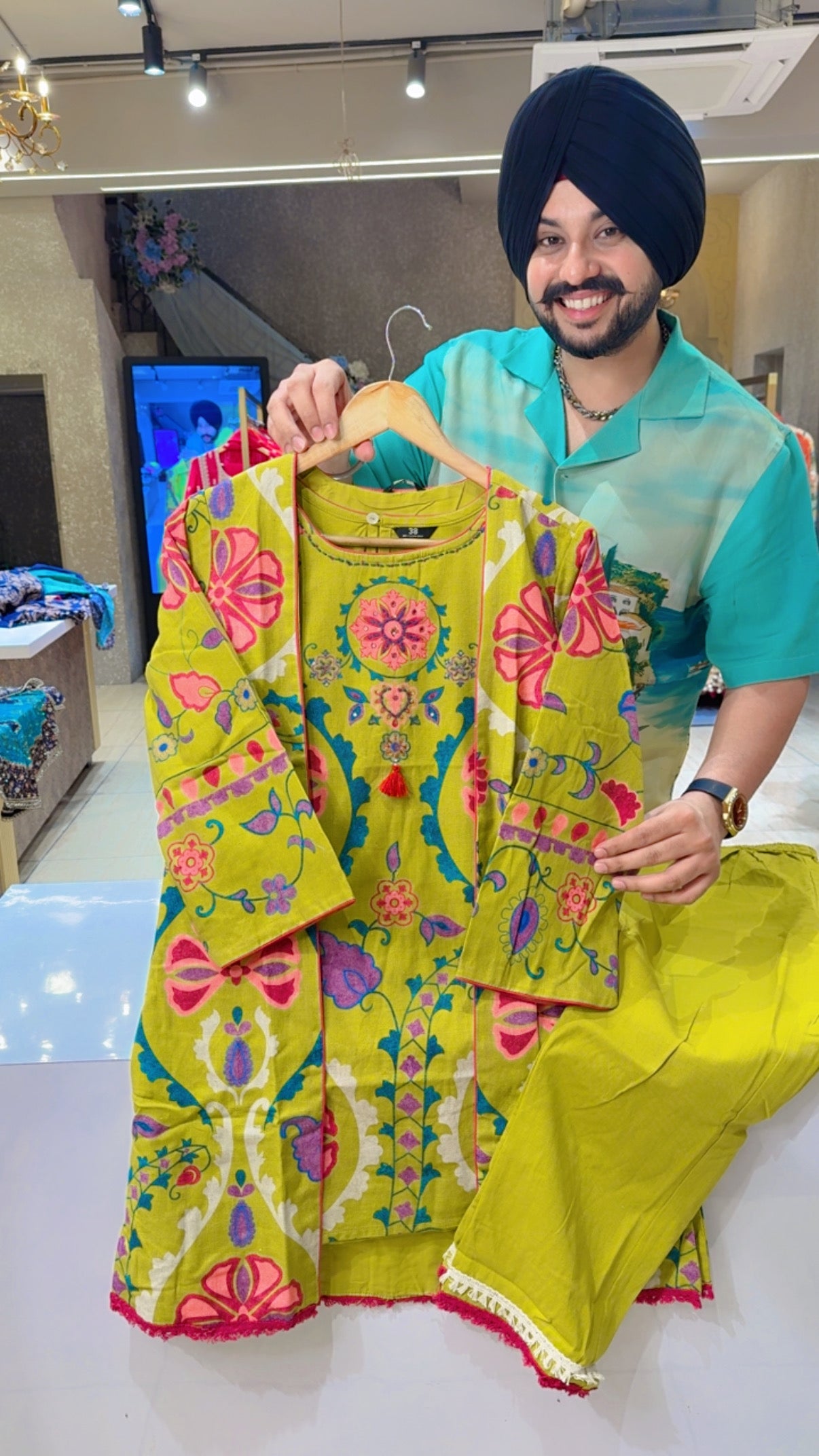 Light Parrot soft Khaadi Indowestern Coord set with Stylish Short shrug