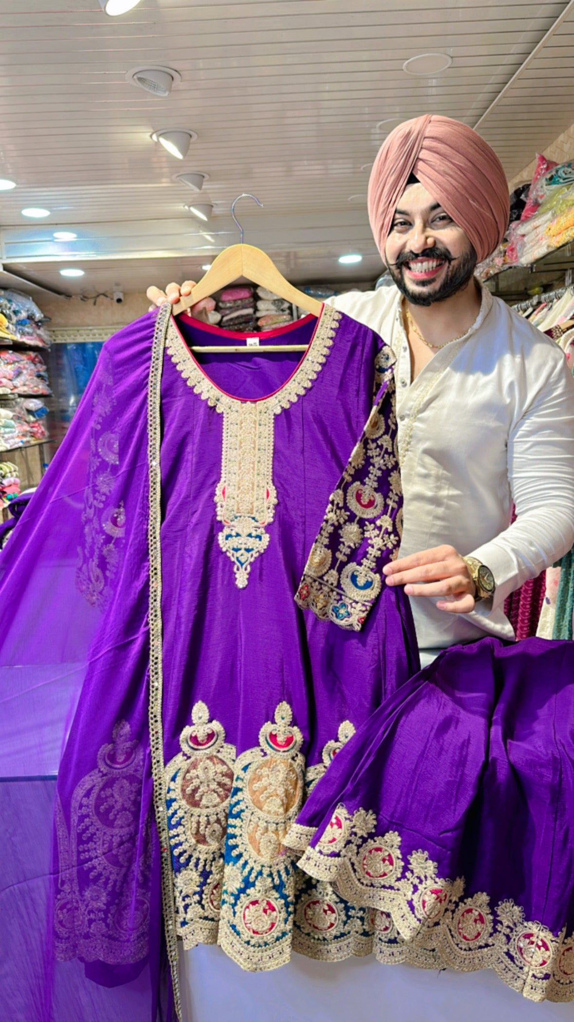 Purple chinon Paplum Sharara suit with Heavy embroidery work