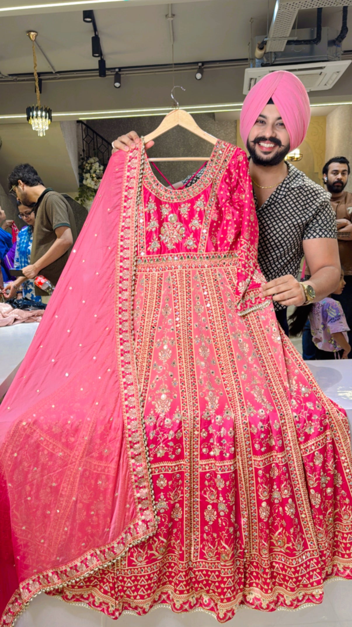 Pink Crepe Tie & die Heavy embroidered & mirror pasting Anarkali Gown with Beautiful Duppata