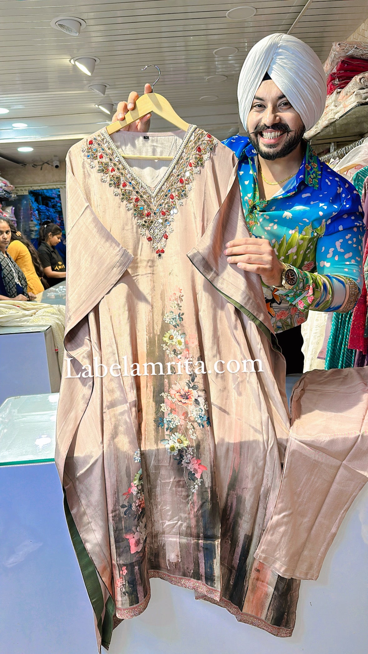 Cheeku premium crepe Kaftan Set With hand work on neck