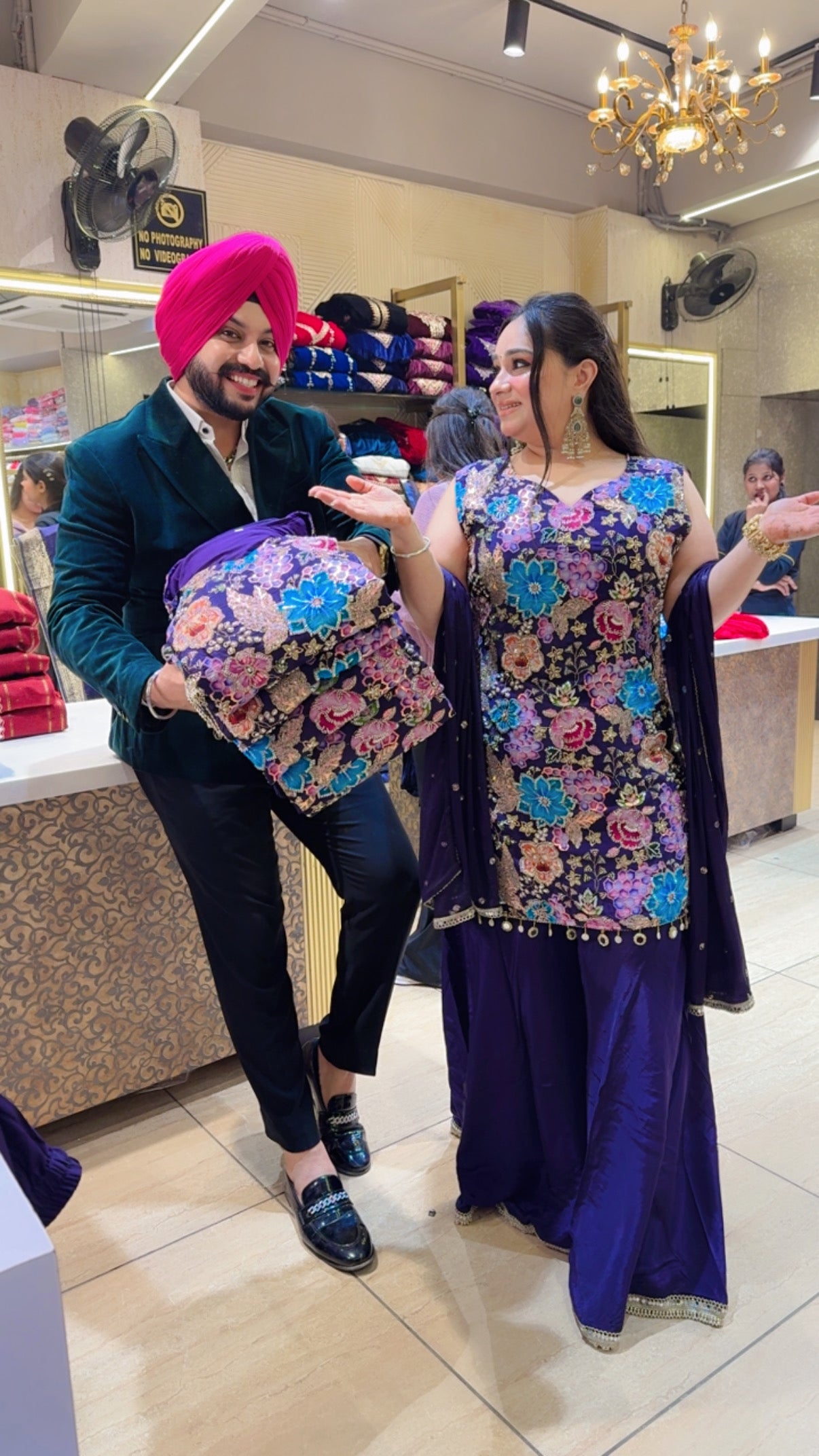 Purple Crepe Heavy Hand embroidered Full Flair Cut Sleeves Sharara Set with Sequins Work Chinon Duppata