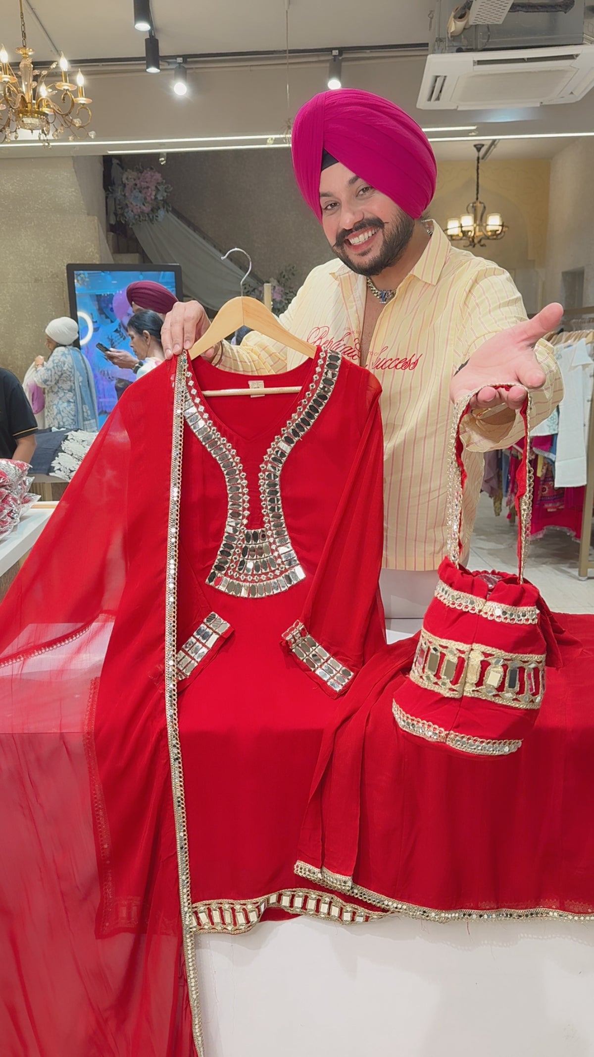 Red Georgette Heavy Mirror Work Party Wear Sharara Suit with Beautiful Potli