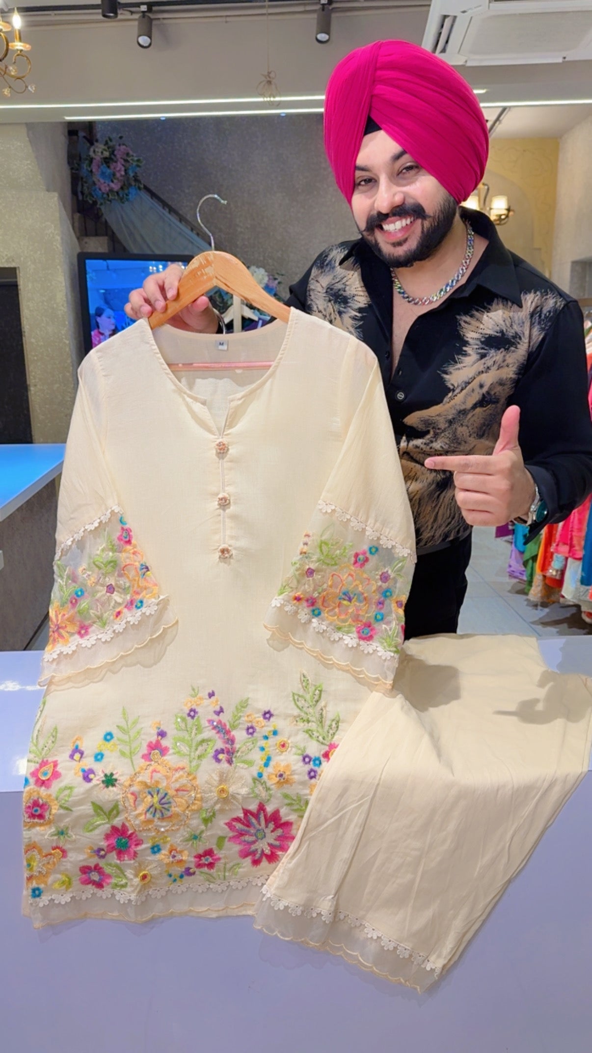 Light beige Mal chanderi Beautiful Embroidered Semi Formal Coord set