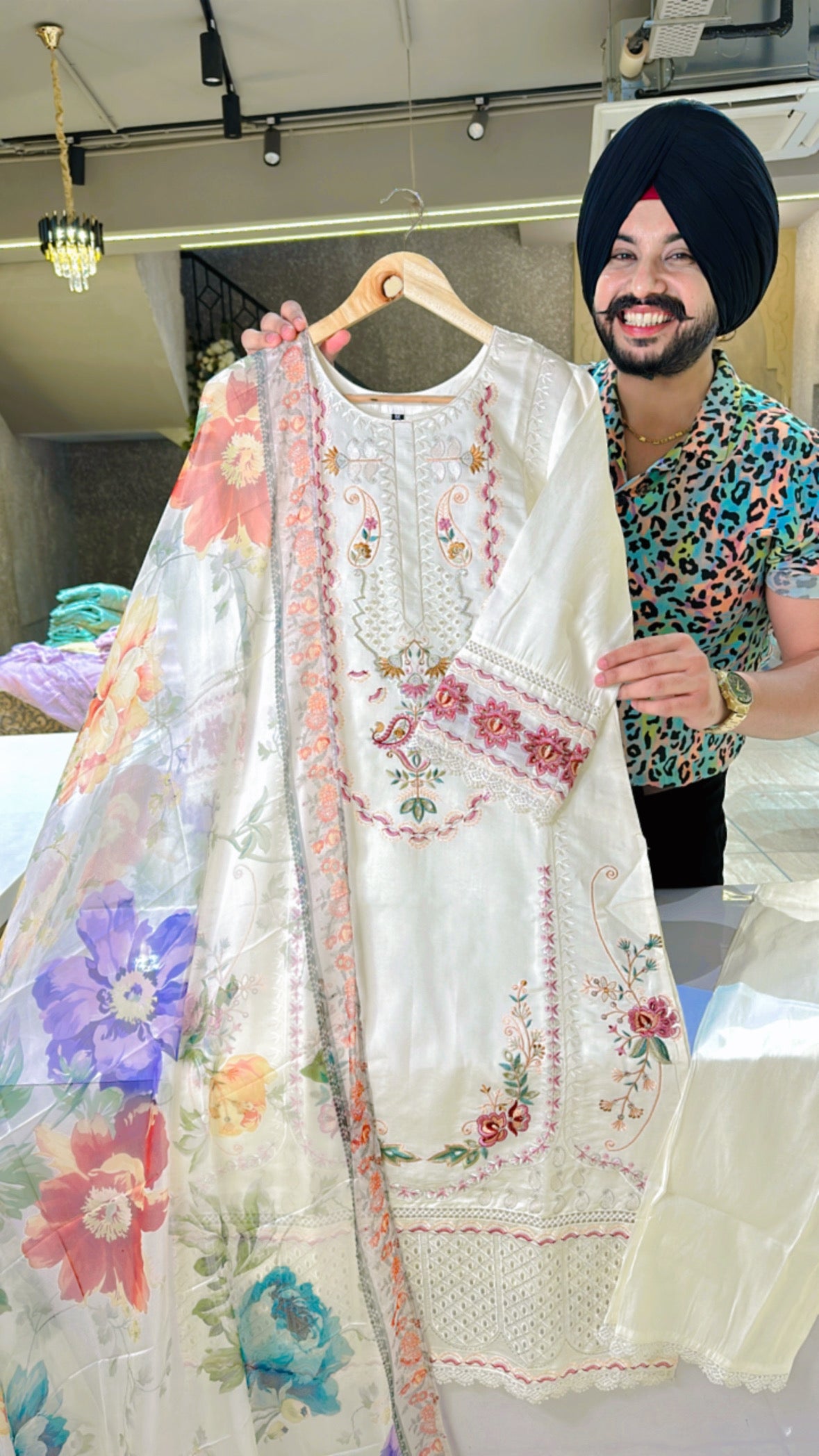 Moon white Roman silk Embroidered Pakistani Suit with Beautiful Digital Print Duppata