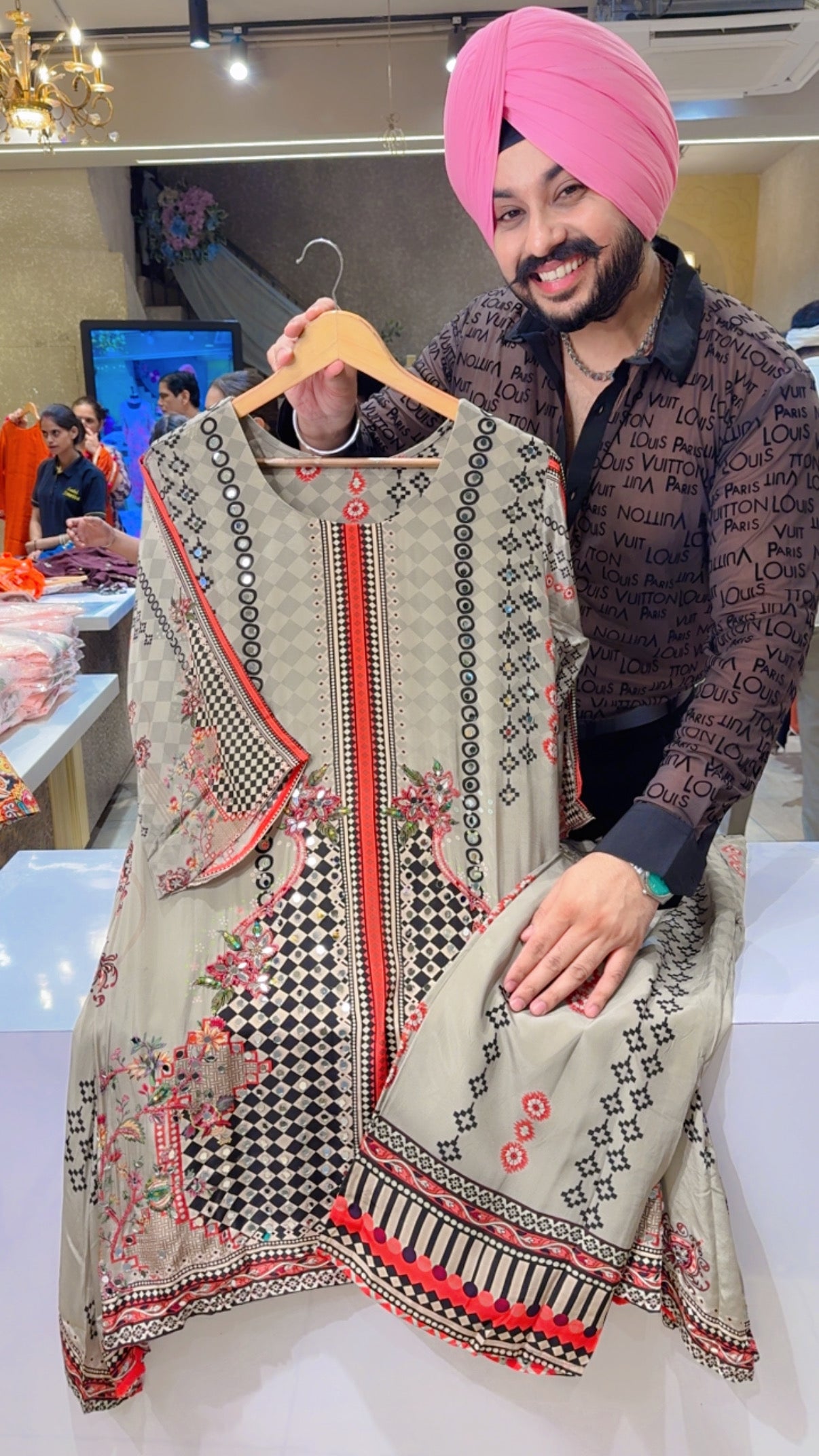 Grey Premium Crepe Hand embroidered & Mirror pasting C-cut Coordset