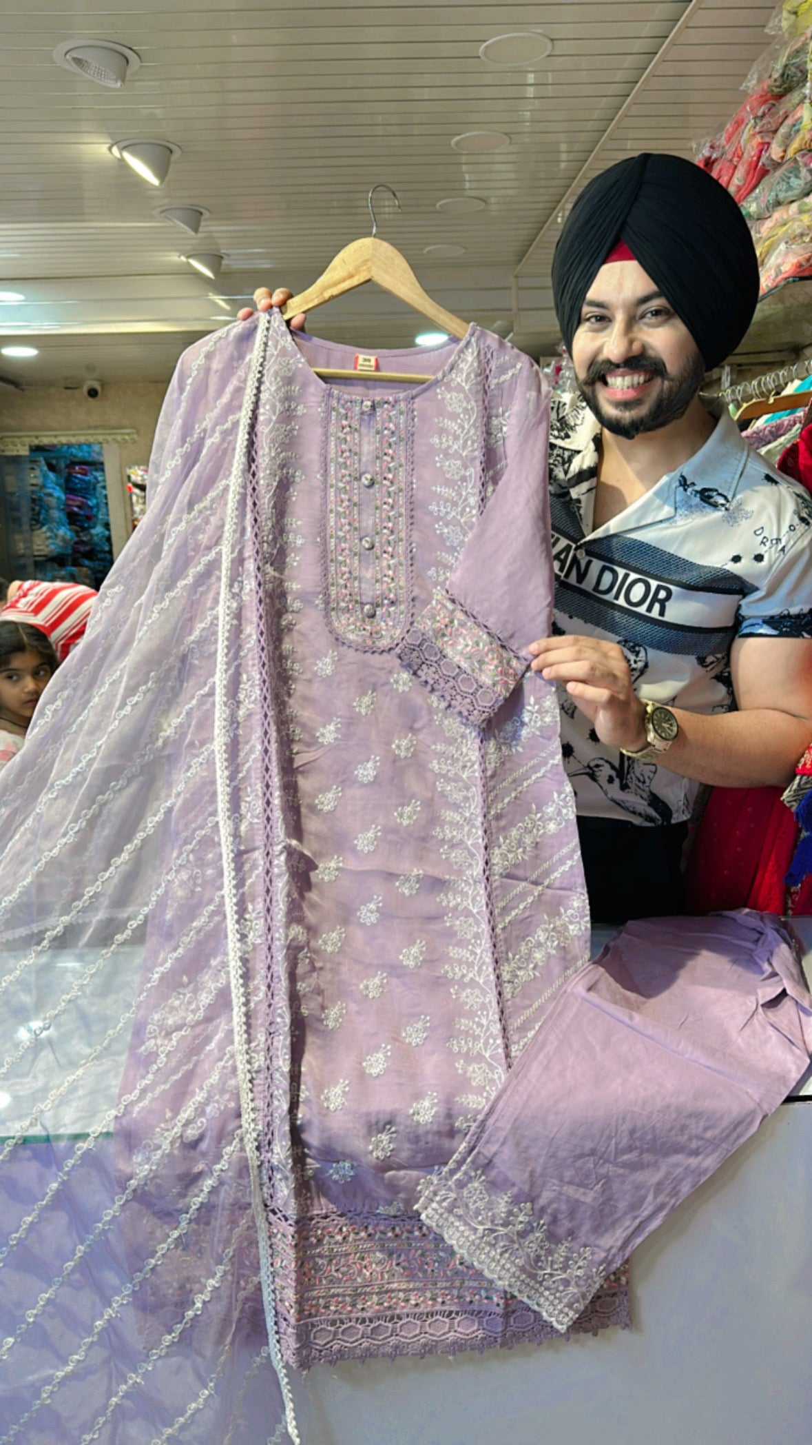 Lilac Organza Fully embroidered Pakistani suit