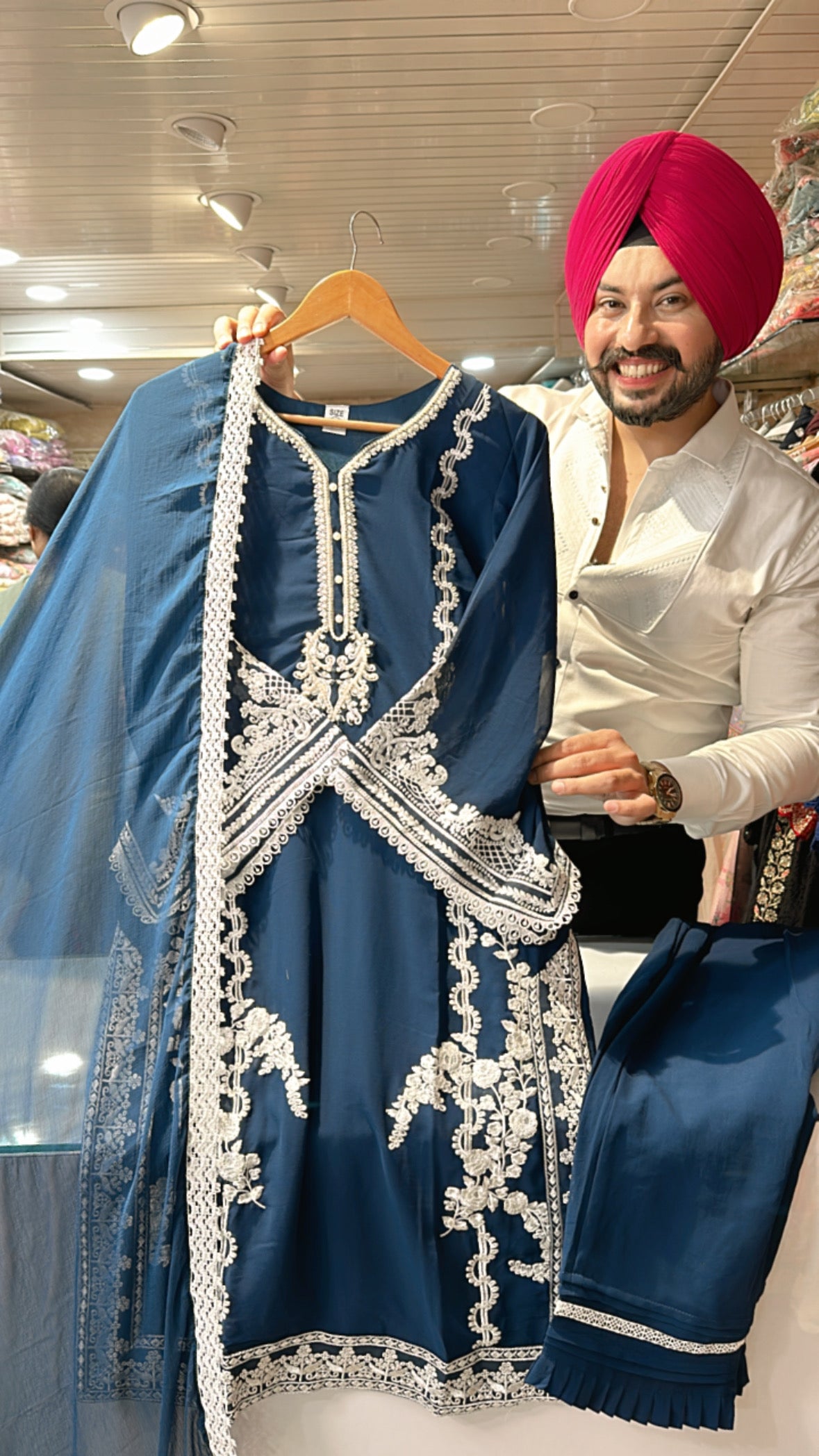 Blue Georgette Kashmiri suit with Pearl Handwork