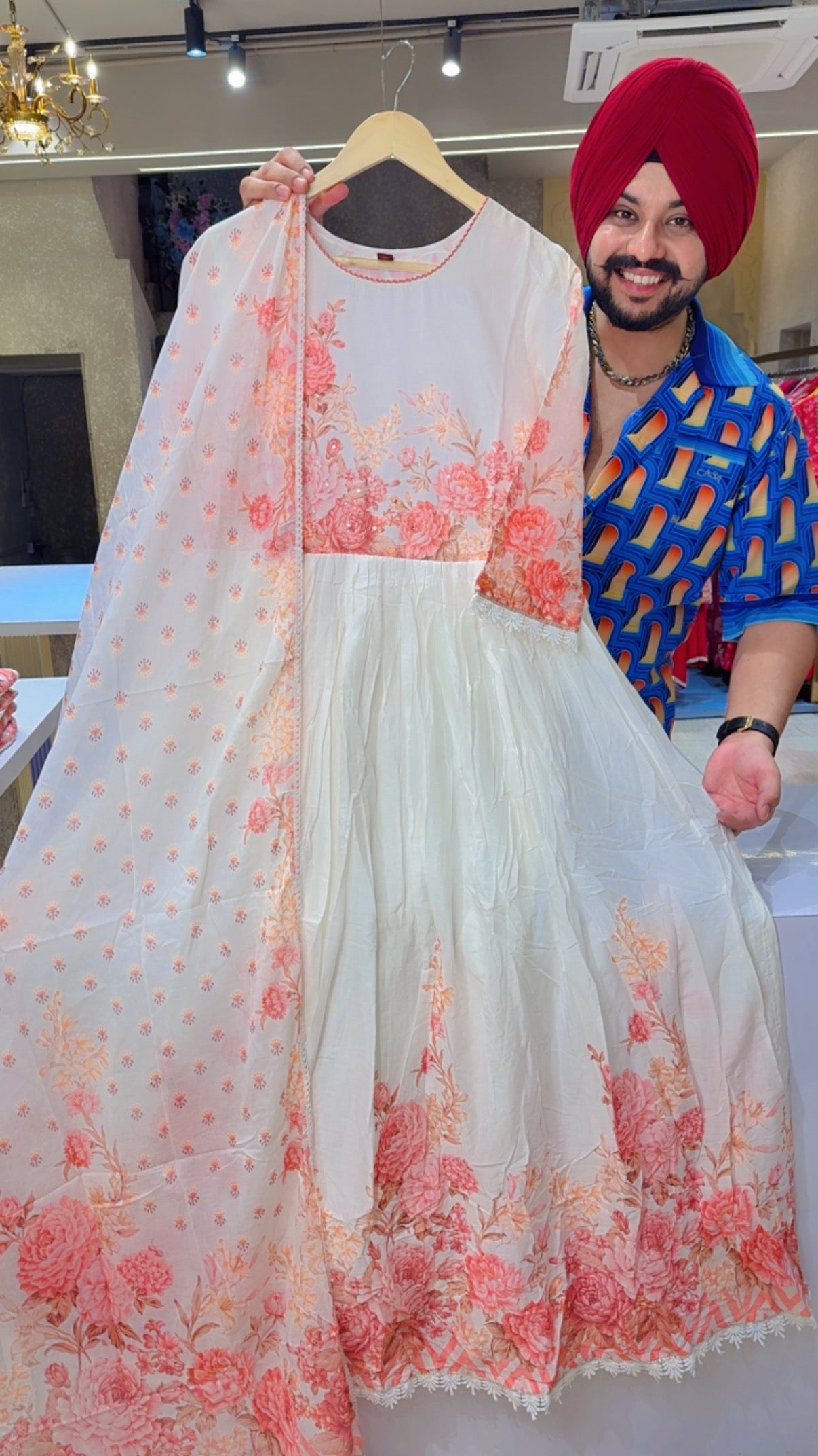 Moon White Mal Cotton Full Flair Anarkali Gown with Beautiful Mal Cotton Duppata
